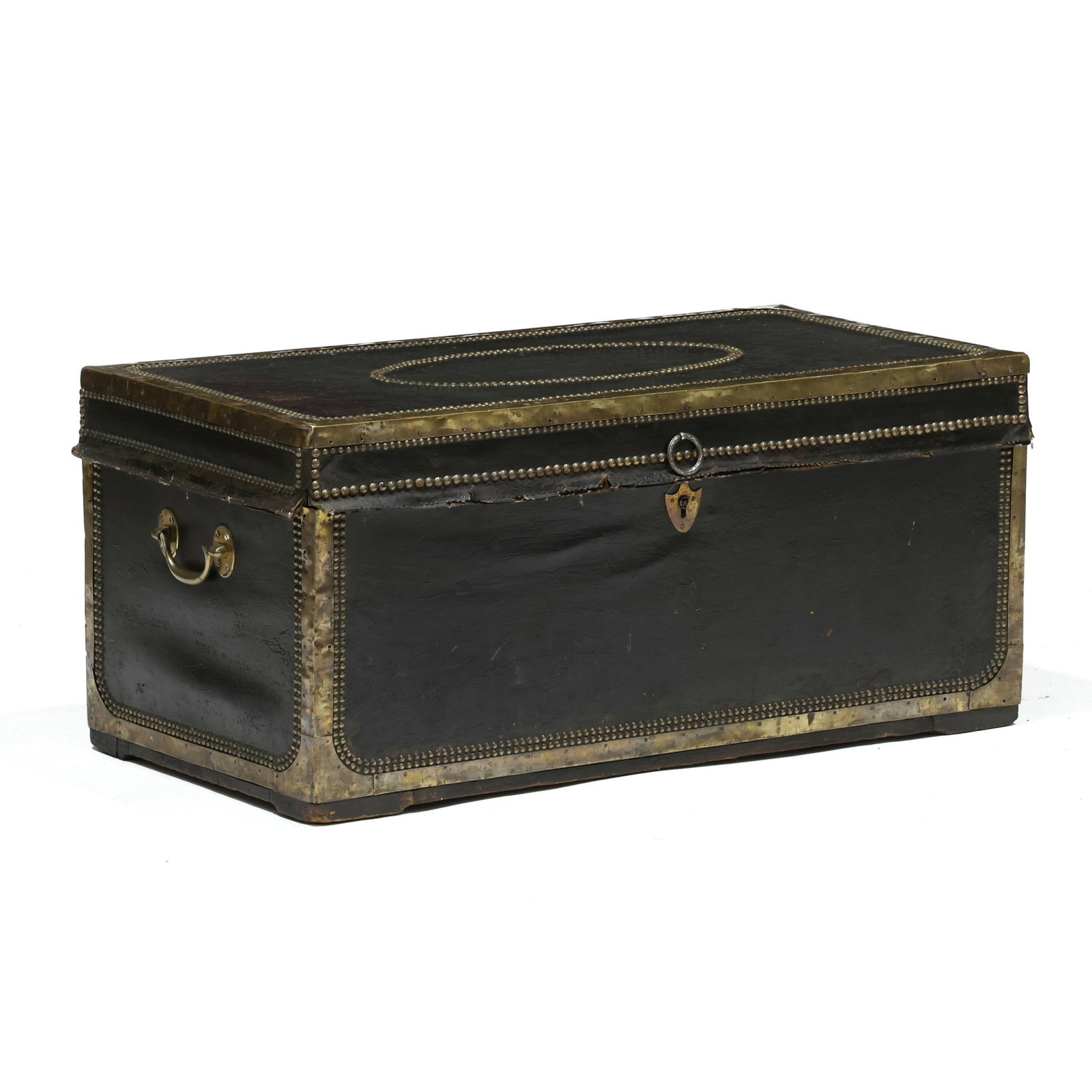 Antique Brass Studded Leather Campaign Trunk (1 of 6)