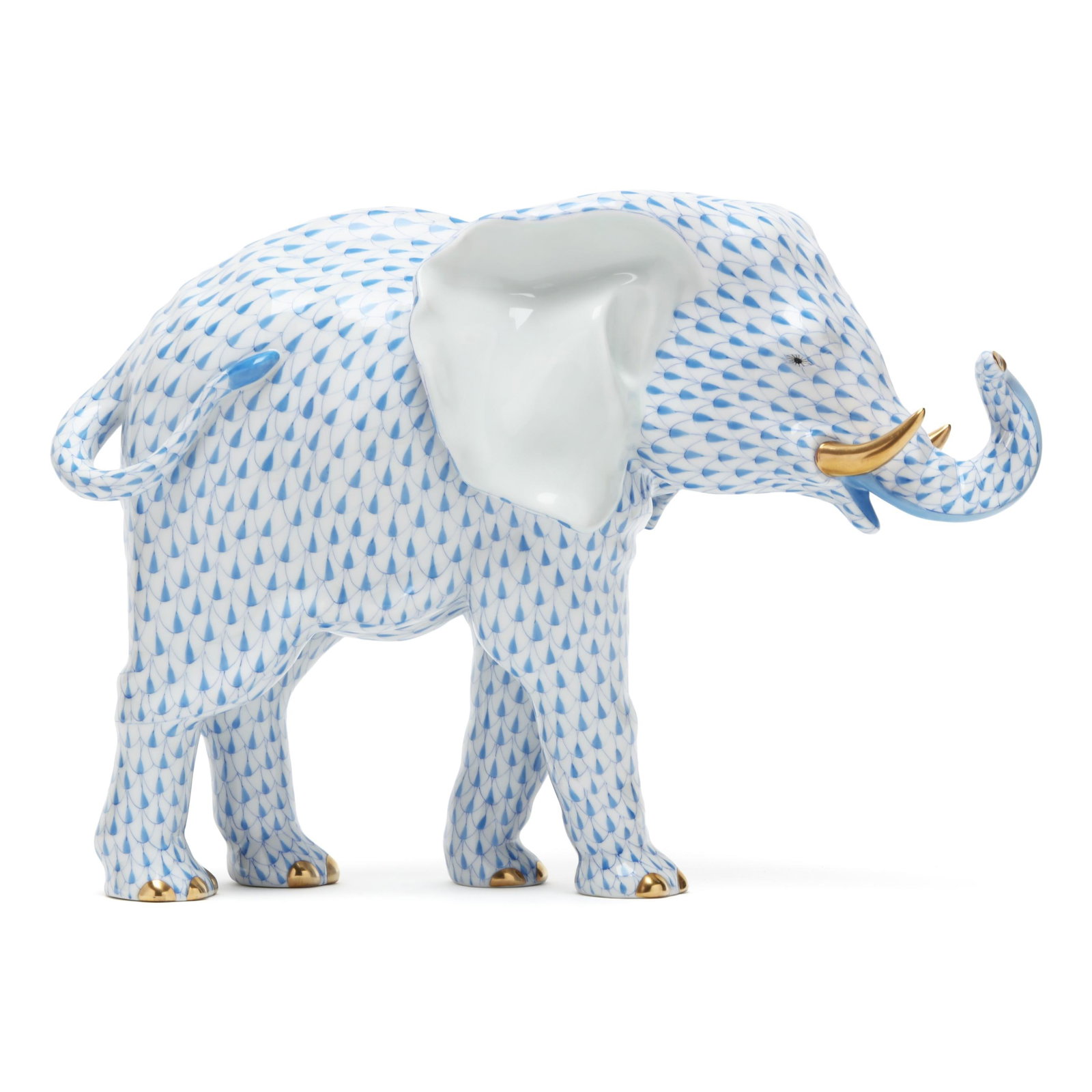 Large Herend Blue Fishnet Porcelain Elephant (1 of 6)
