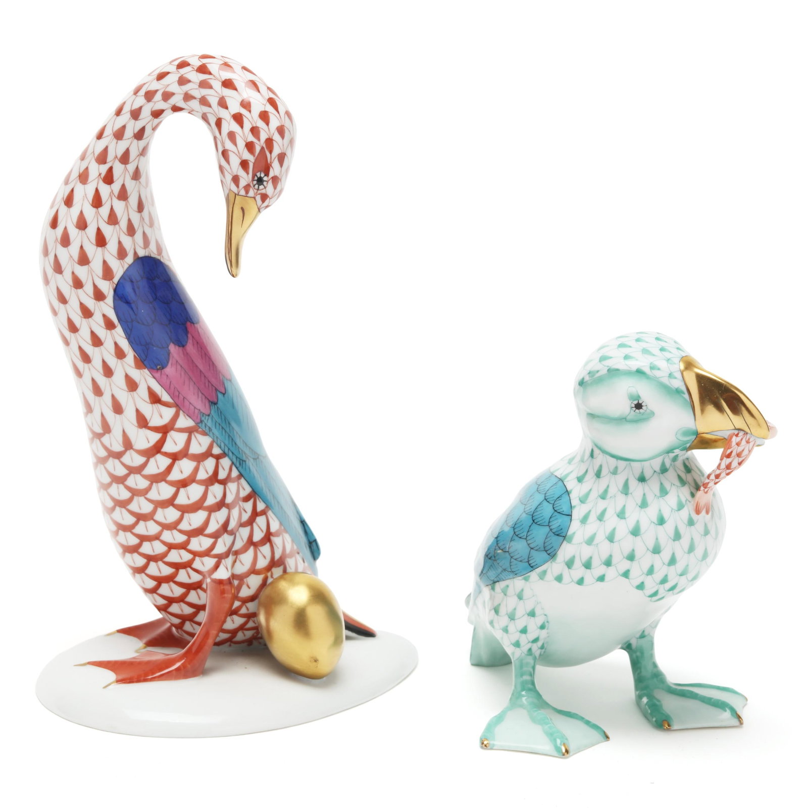 Three Herend Fishnet Porcelain Animals and a Trinket Box - 2