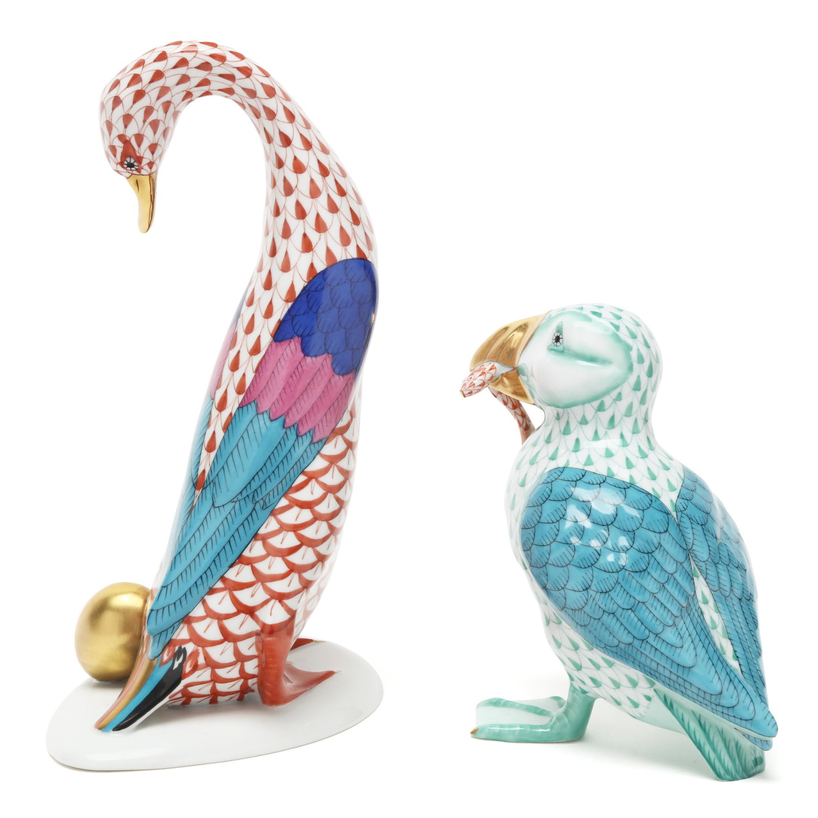 Three Herend Fishnet Porcelain Animals and a Trinket Box - 3