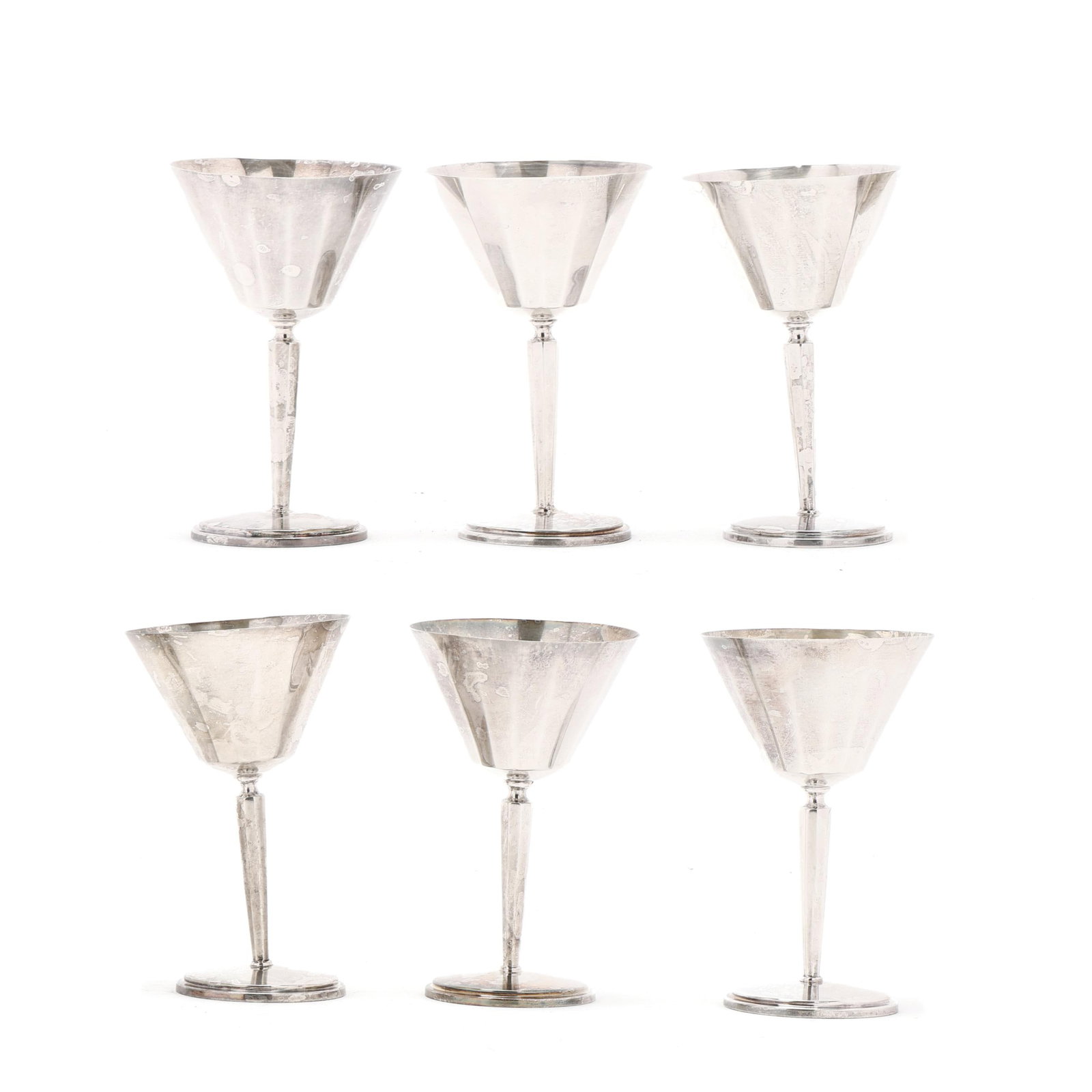 Set of Six Frank Smith Sterling Silver Cocktail Cups: Set of Six Frank Smith Sterling Silver Cocktail Cupspattern number G97, with a faceted flared bowl, not monogrammed. 5 in. 15.25 troy oz. Private Collection from an Equestrian Farm, Moore County, Nort