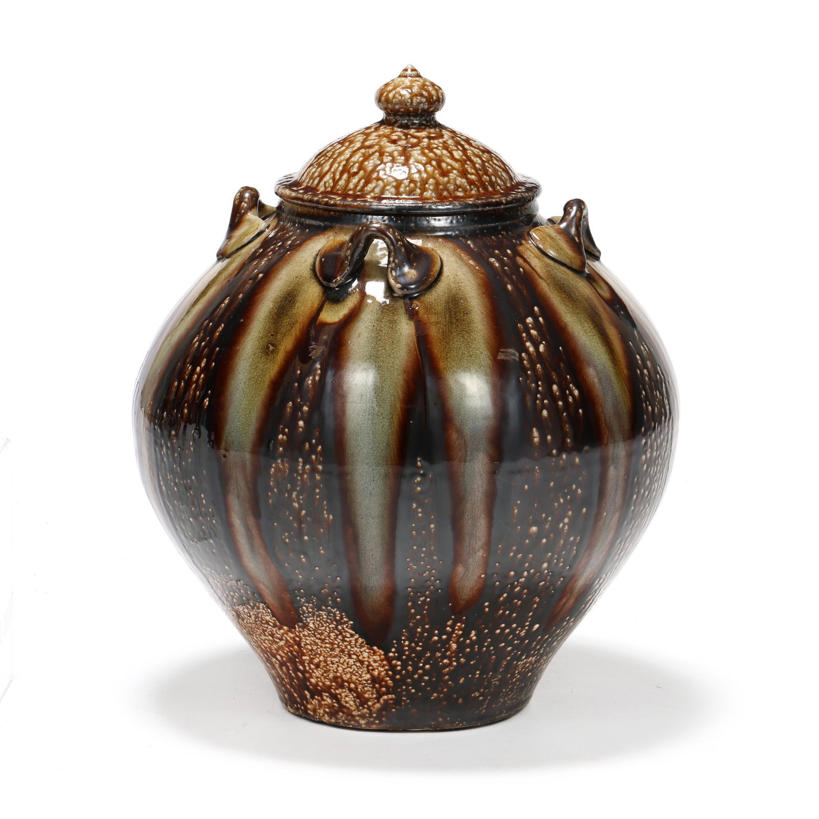 Daniel Johnston (NC, b. 1971), Large Lidded Pottery Jar with Four Handles (1 of 9)