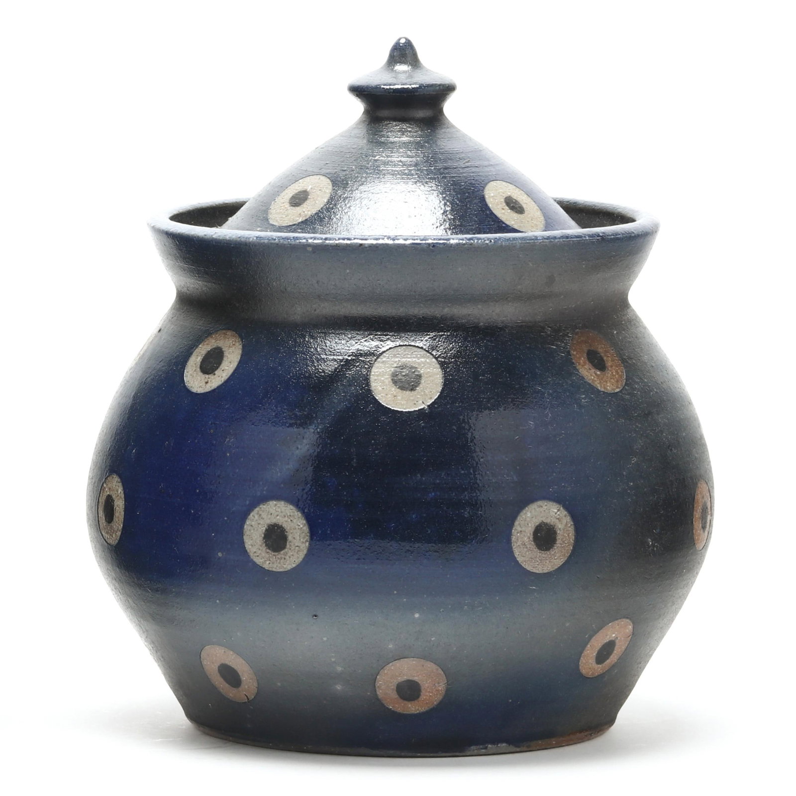 Fred Johnston (Seagrove, NC), Cobalt Polka Dot Pottery Jar (1 of 7)