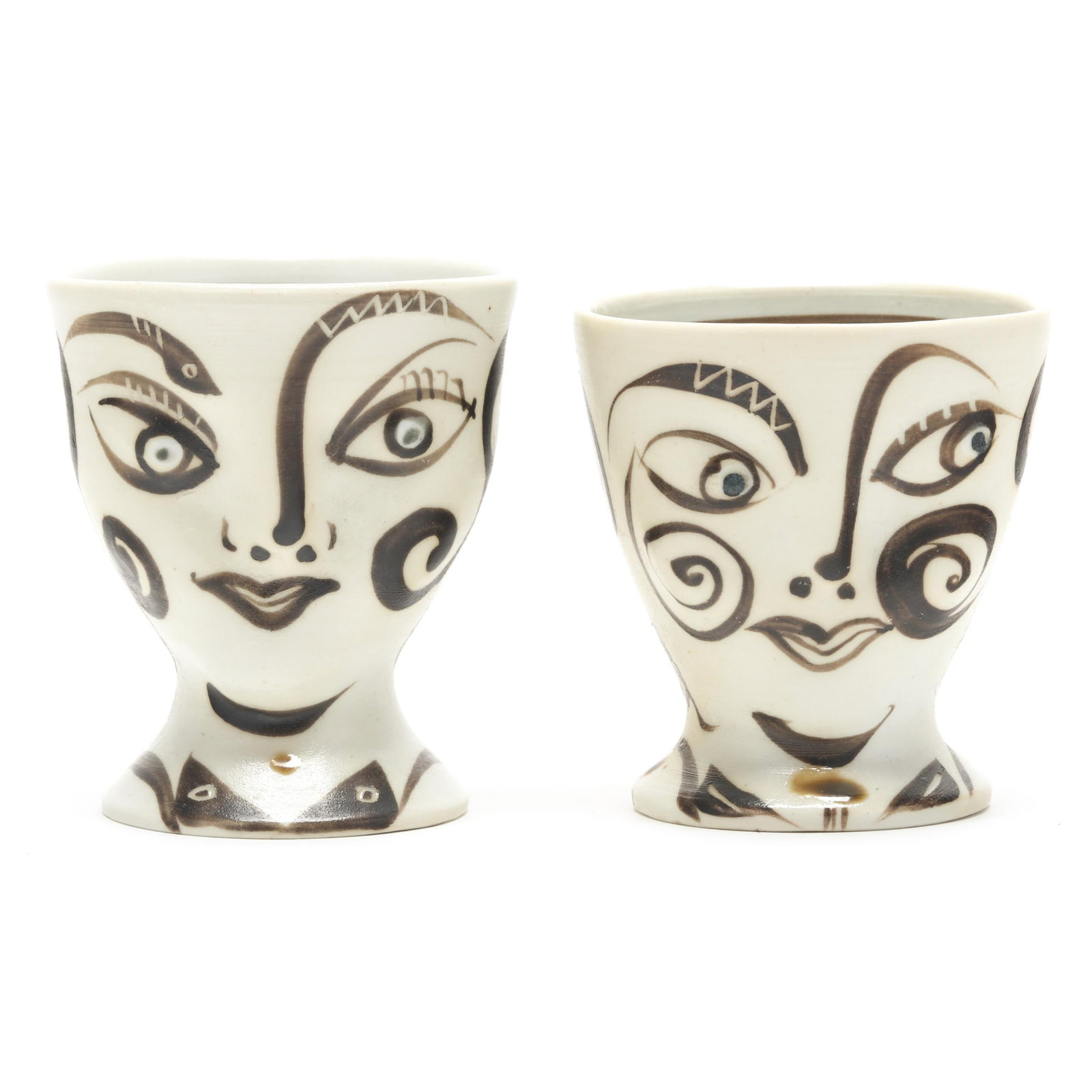 Fred Johnston (Seagrove, NC), Two Pottery Face Cups (1 of 6)