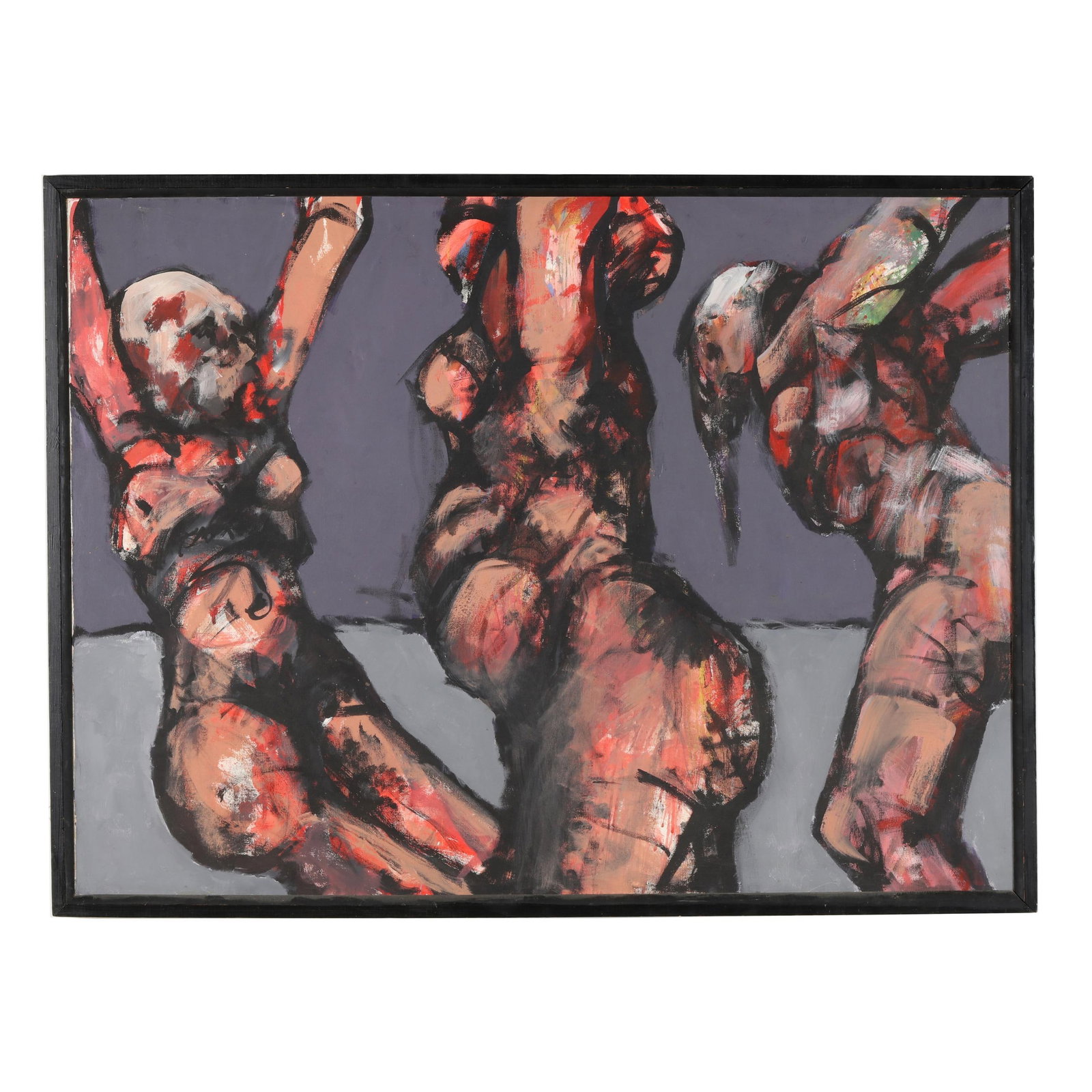 attributed Elie Abrahami (Iranian-French, b. 1941), Three Nudes: attributed Elie Abrahami (Iranian-French, b. 1941), Three Nudesoil on canvas, unsigned, retaining old label reading "$140 - / Abrahami," framed. Frame dimensions 37 x 49 3/4 in. Born in 1941 in Sanand