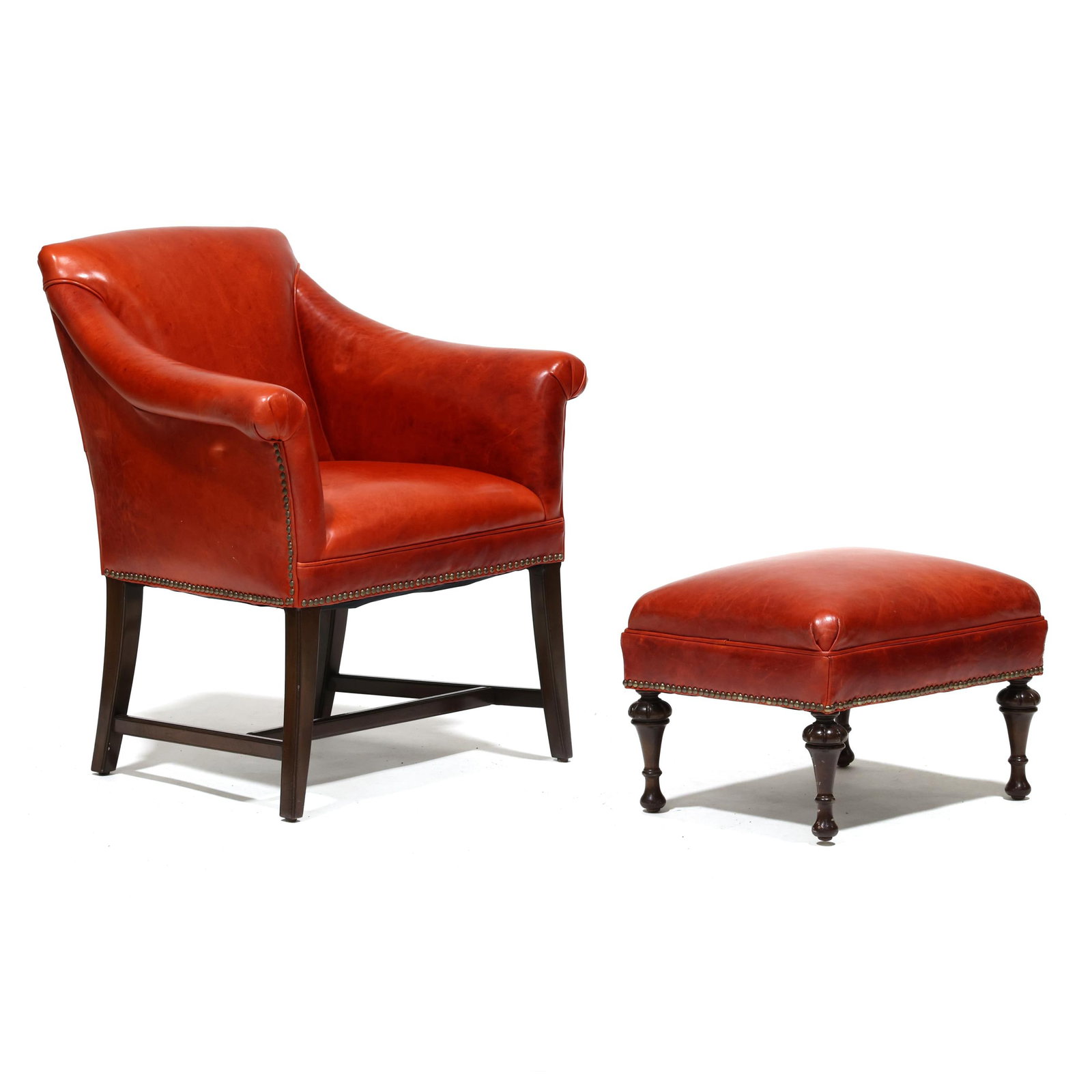 Red Leather Upholstered Armchair and Ottoman (1 of 7)