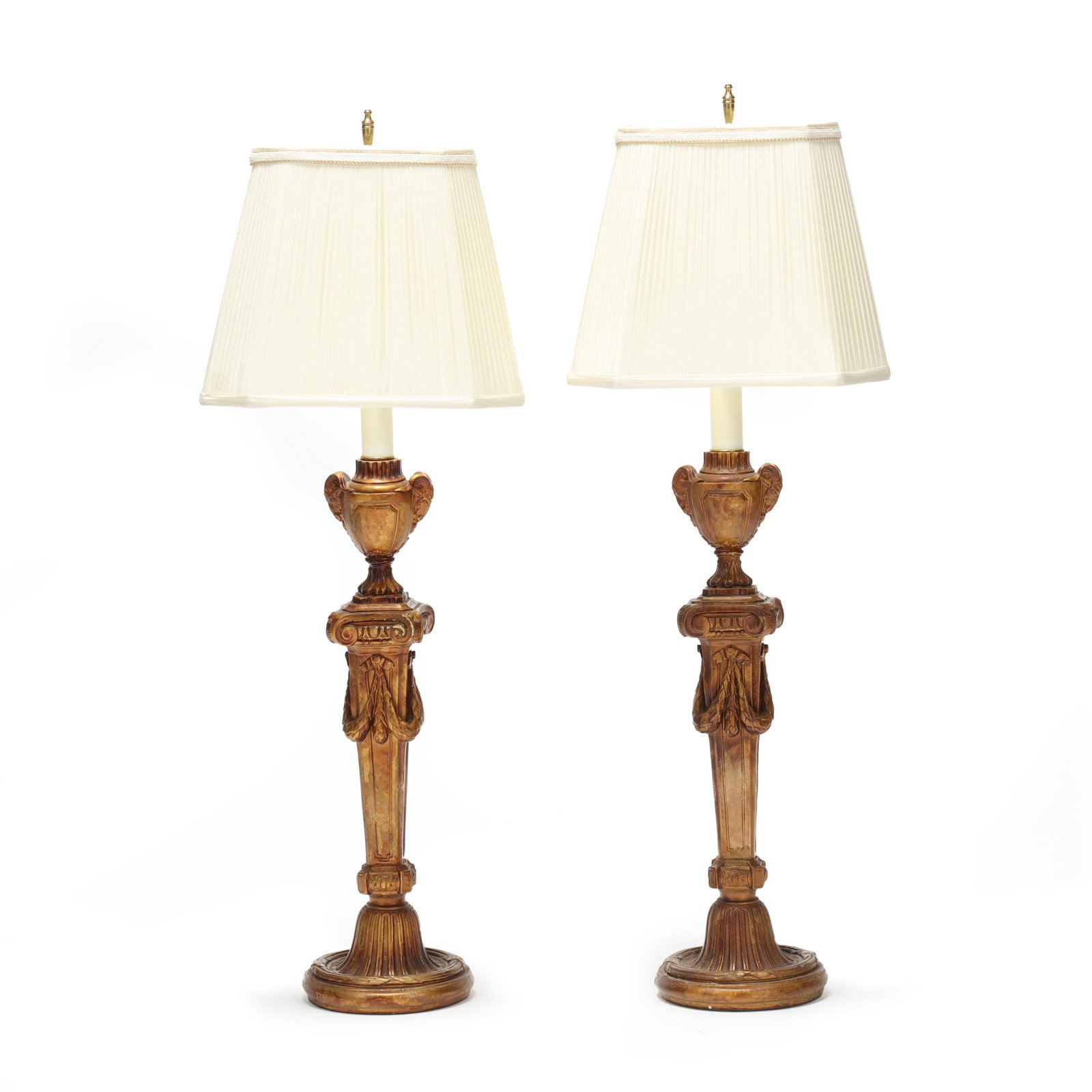 Pair of Neoclassical Style Gilt Plaster Table Lamps with Shades (1 of 5)