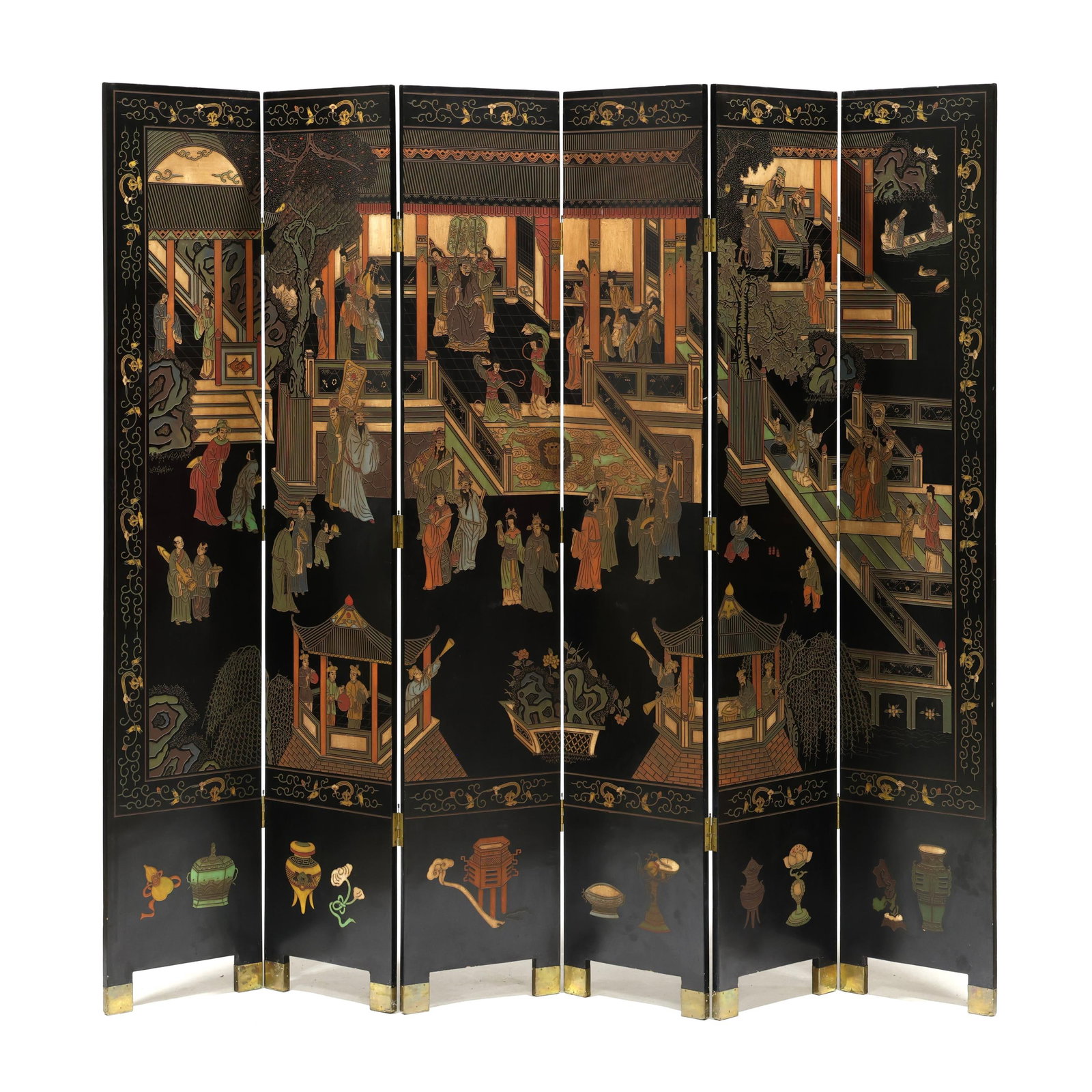 Chinese Carved and Lacquered Six Panel Floor Screen (1 of 9)