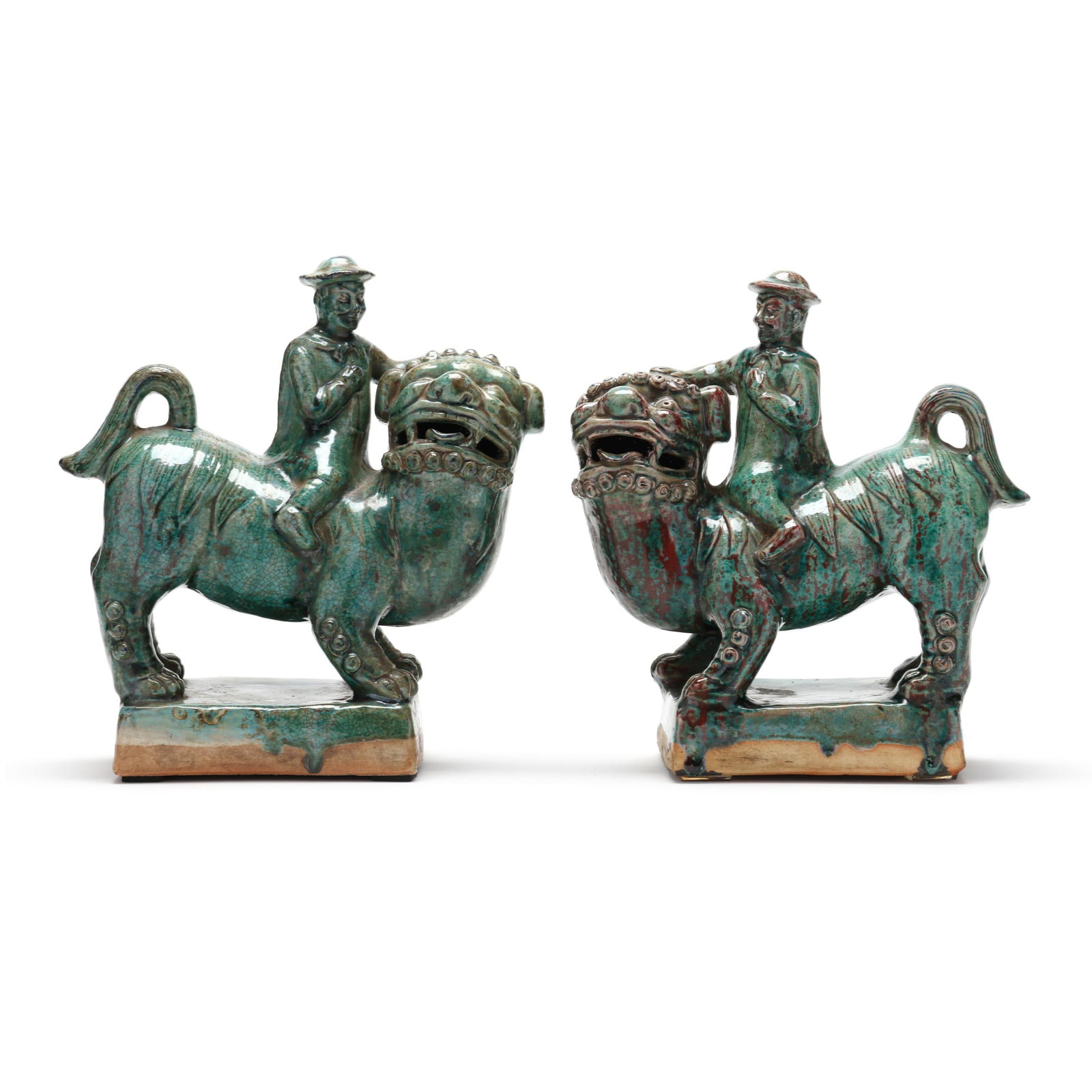 A Pair of Chinese Teal Glazed Ceramic Foo Dogs and Riders (1 of 7)