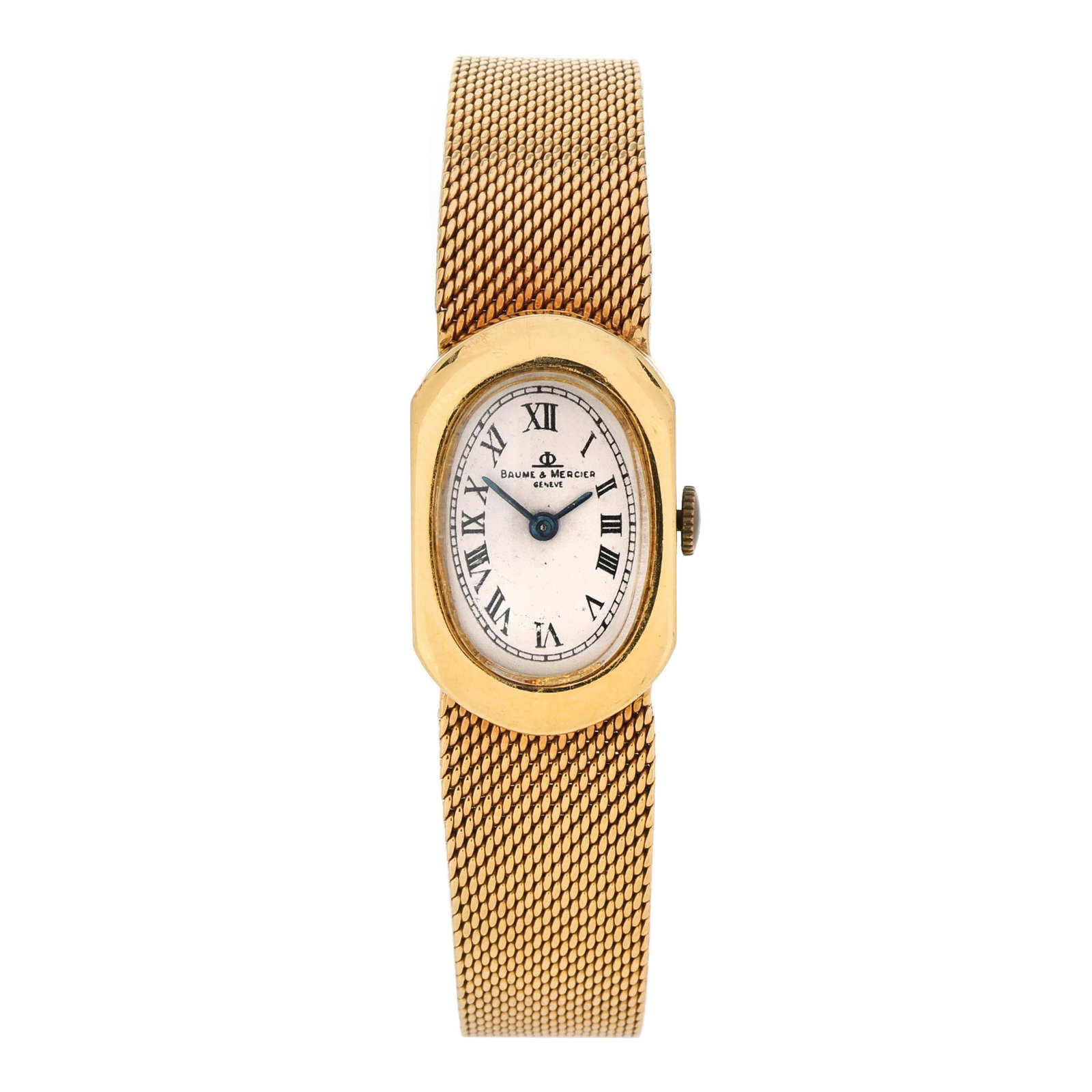 Lady's Gold Watch, Baume & Mercier: Lady's Gold Watch, Baume & Merciermanual wind, BM 550, reference number 38216, serial number 337166, the barrel-shaped gold case with polished bezel, the signed white dial with black Roman numeral hou