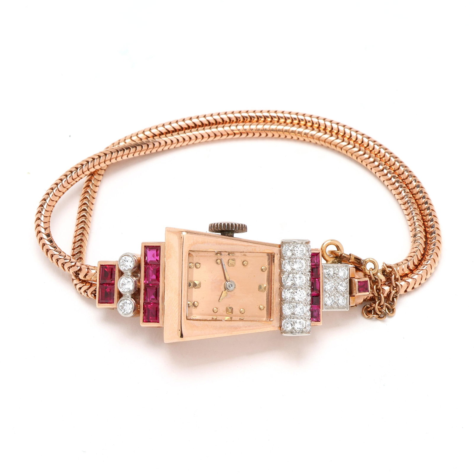 Retro Lady's Rose Gold and Gem-Set Watch (1 of 4)