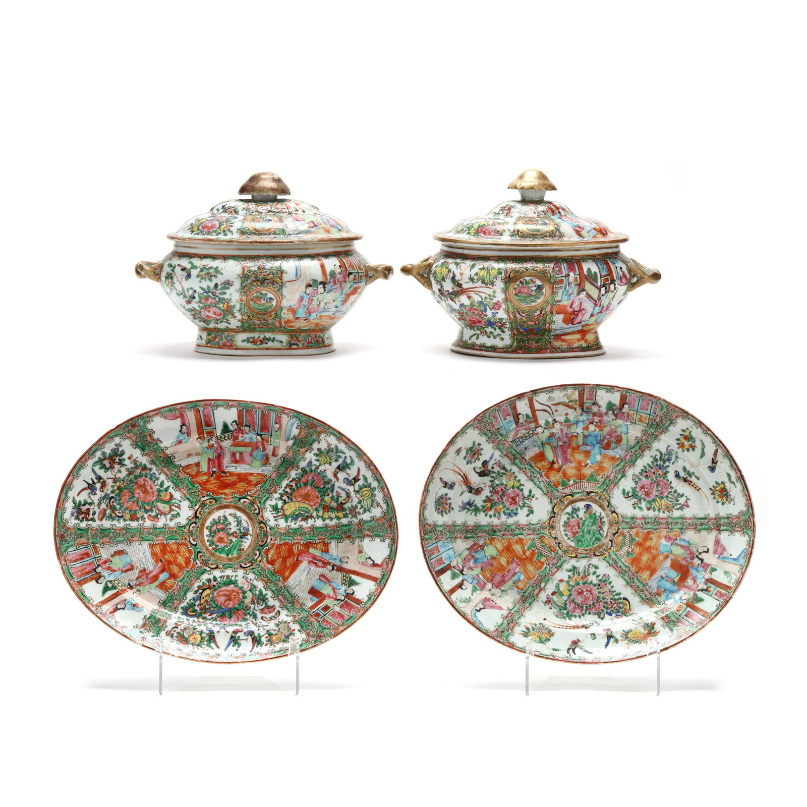 Two Chinese Export Porcelain Rose Medallion Tureens with Platters (1 of 10)