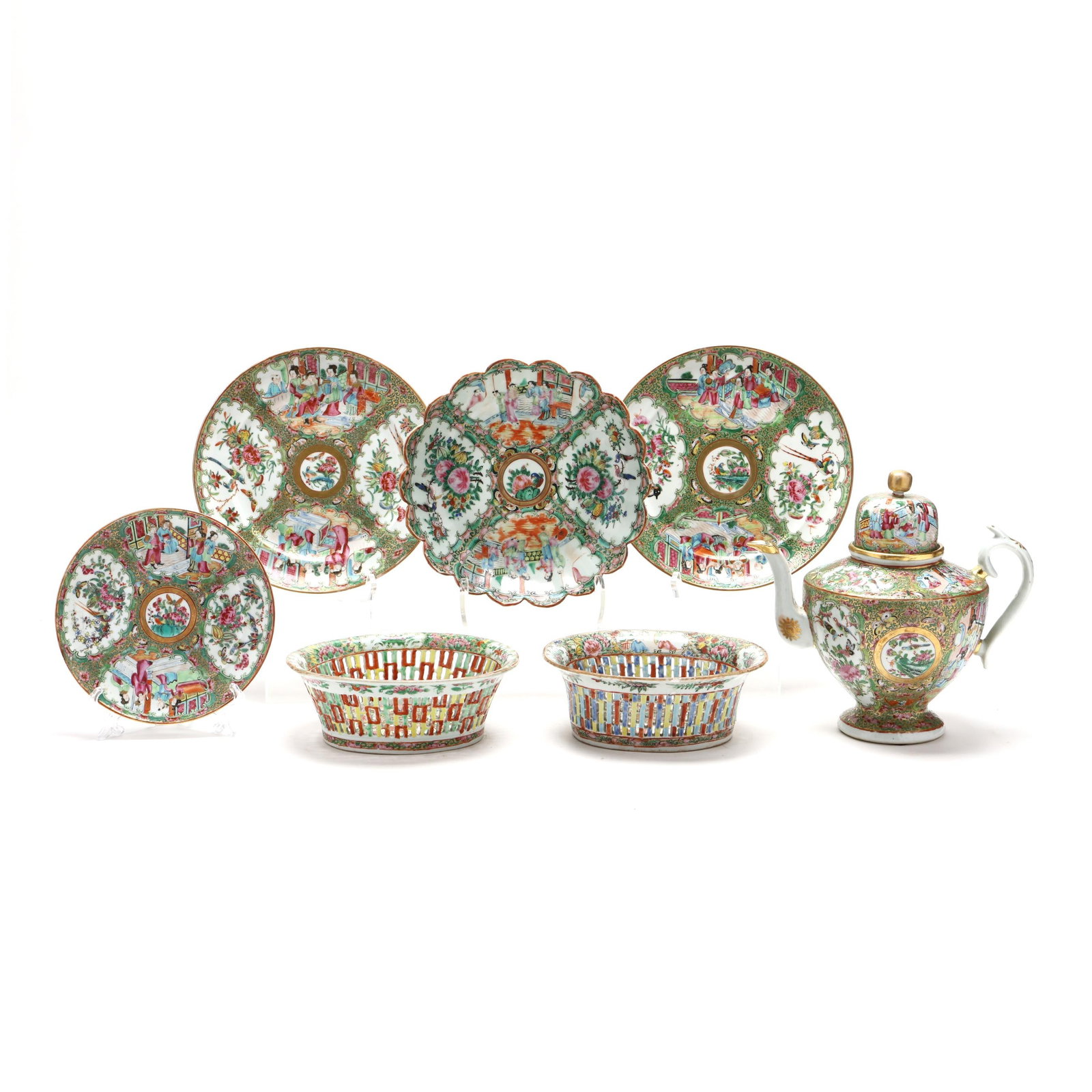 Seven Pieces of Chinese Export Rose Medallion Porcelain (1 of 14)