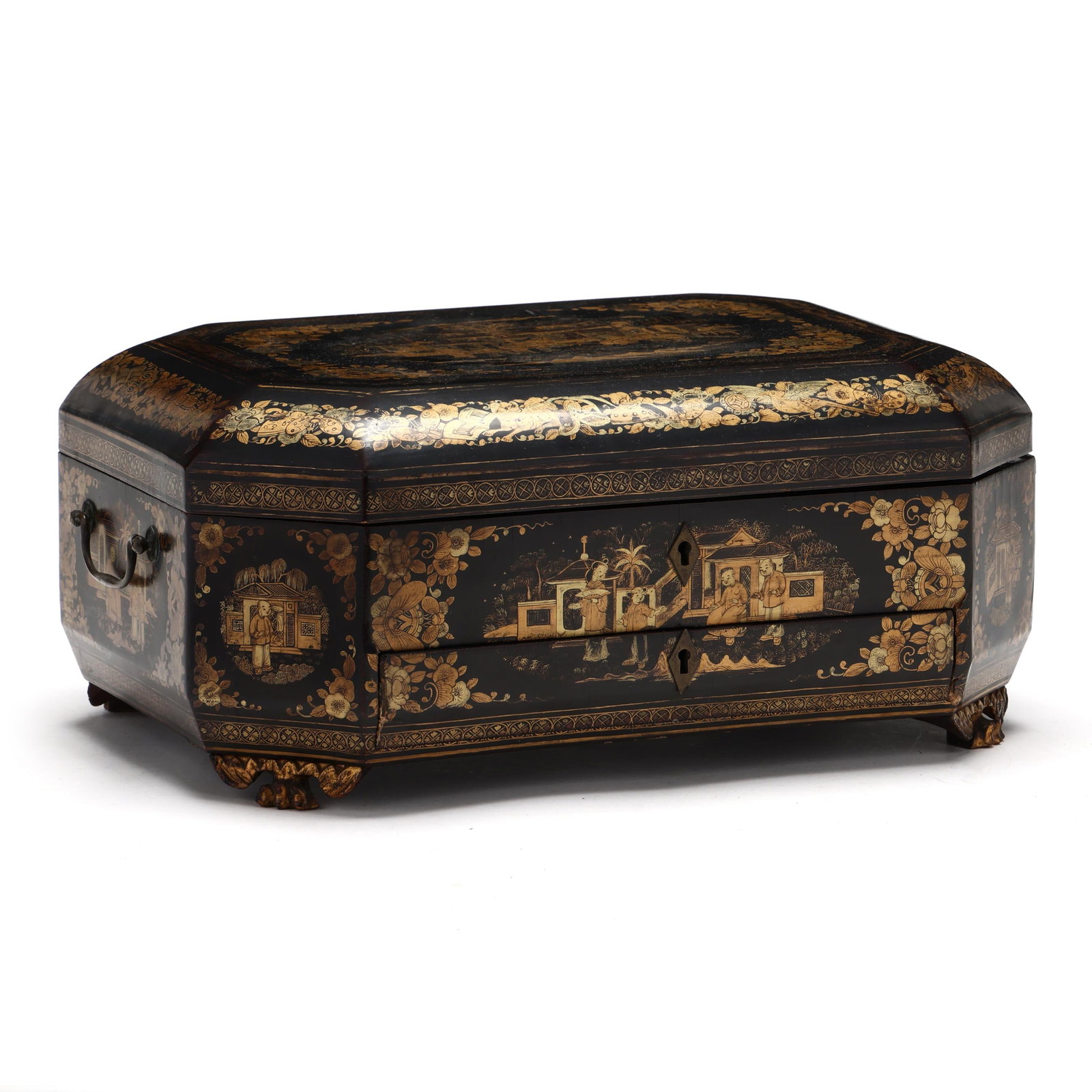A Chinese Export Lacquered and Gilded Sewing Box (1 of 9)