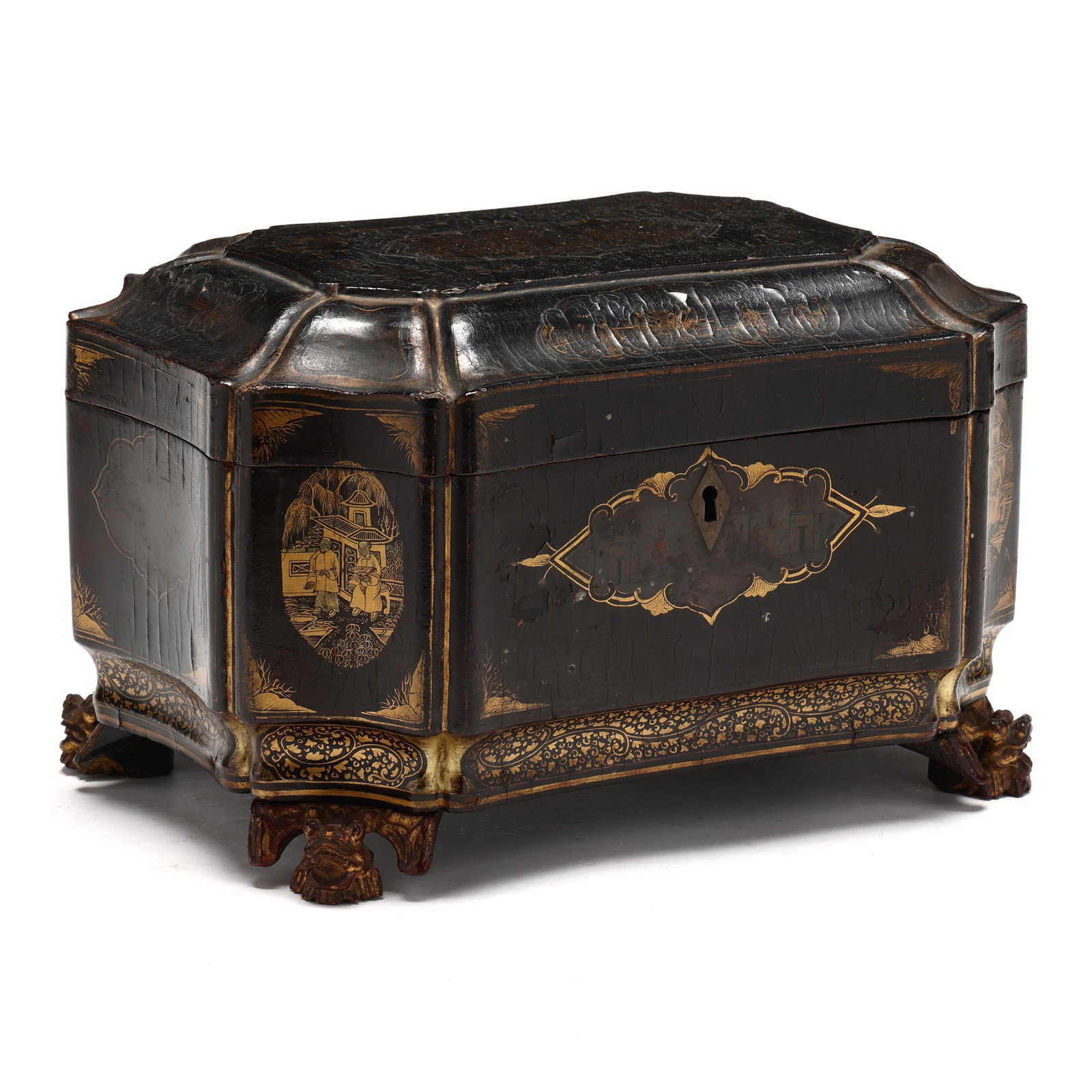 A Chinese Export Lacquered and Gilded Tea Caddy (1 of 5)