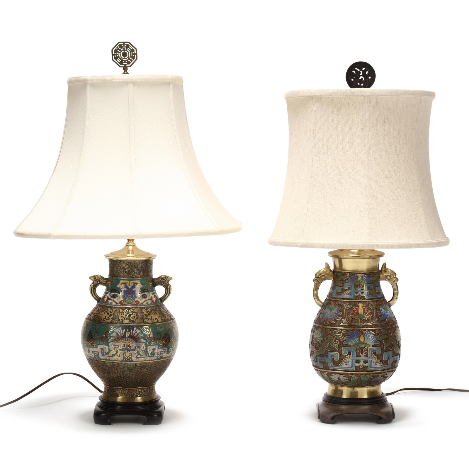 A Near Pair of Asian Brass Champleve Table Lamps (1 of 10)