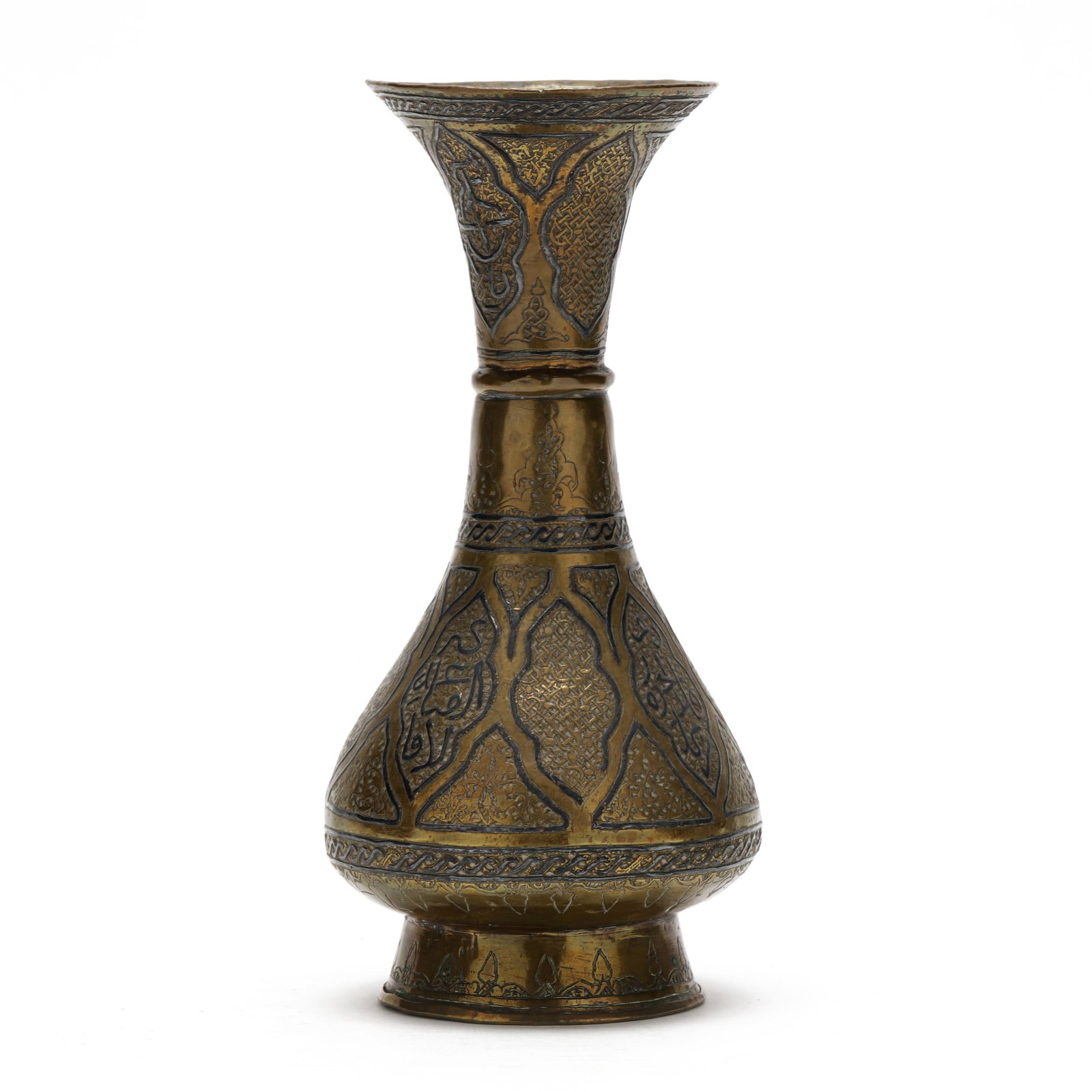 A Persian Mamluk Style Silver Inlaid Brass Vase (1 of 6)
