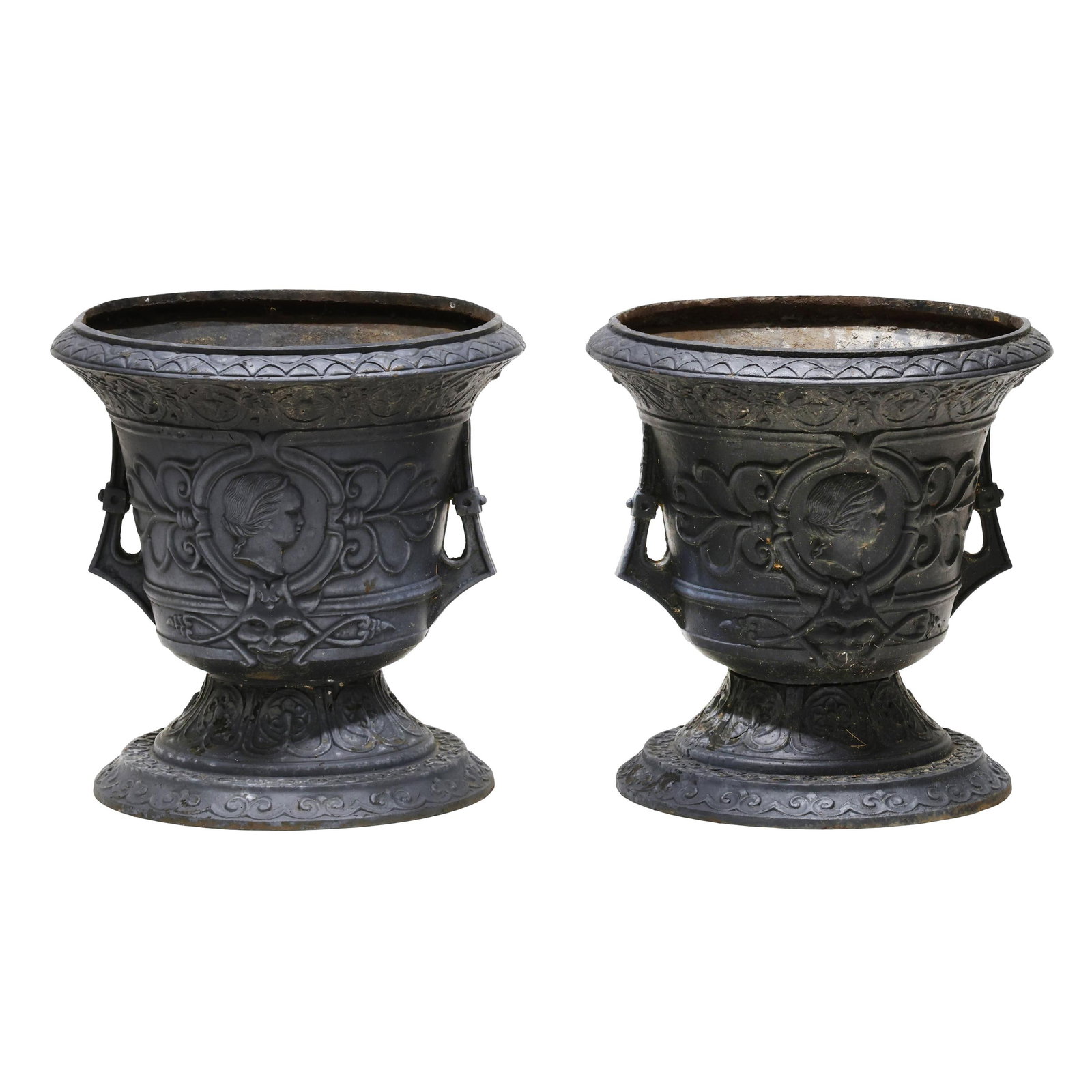 A Pair of Large Cast Iron Renaissance Style Garden Urns (1 of 5)