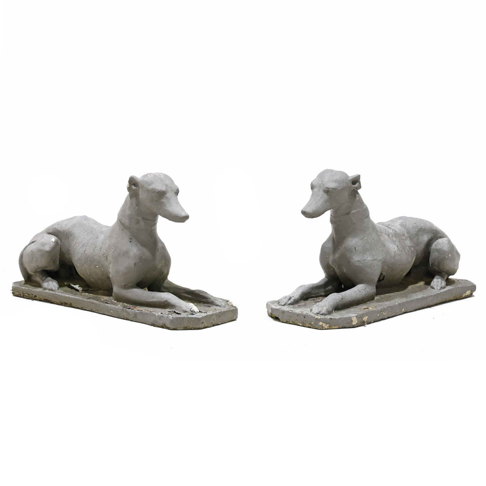 A Pair of Painted Cast Stone Recumbent Hounds (1 of 5)