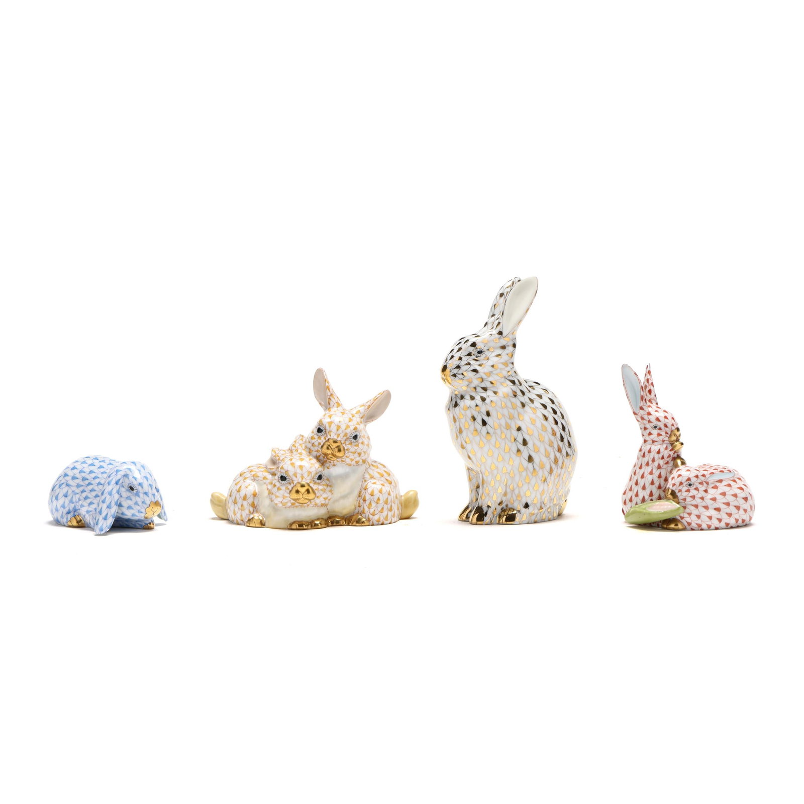 Four Herend Fishnet Porcelain Bunnies (1 of 10)