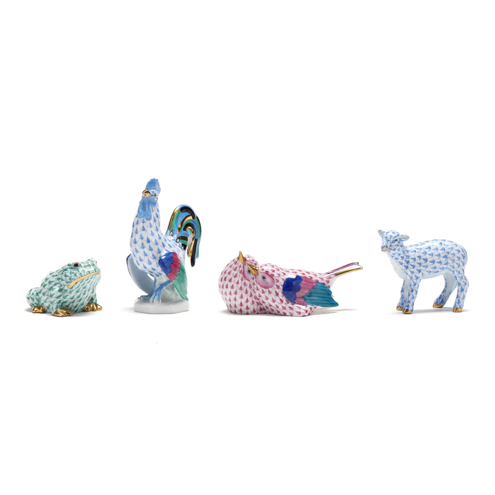 Four Herend Fishnet Porcelain Animals (1 of 7)