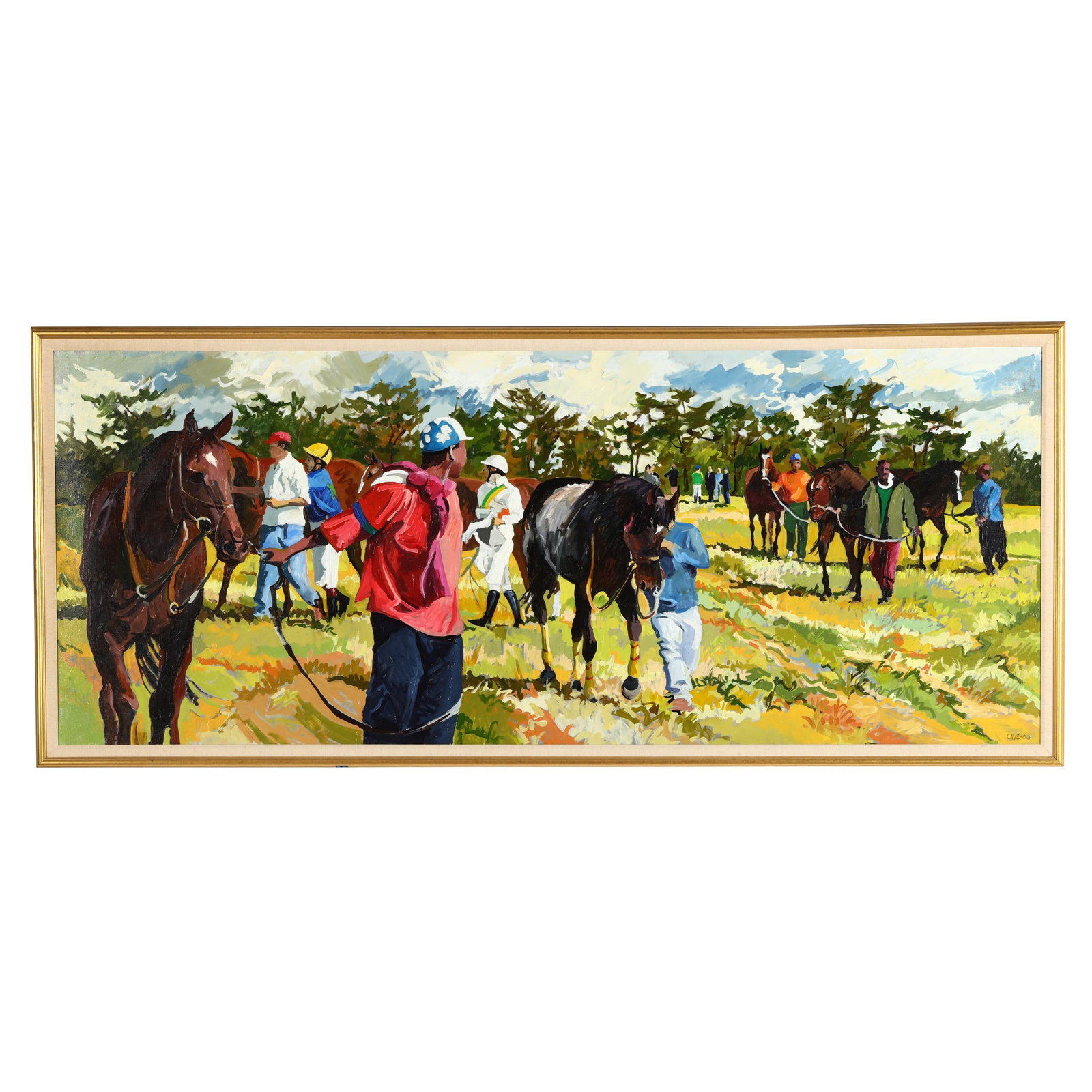 Joseph Cave (American, b. 1936), After the Race at the Camden Cup: Joseph Cave (American, b. 1936), After the Race at the Camden Cup oil on canvas, 2006, signed and dated at lower right, inscribed to the verso, presented in a gilt frame with linen liner. Stretcher si