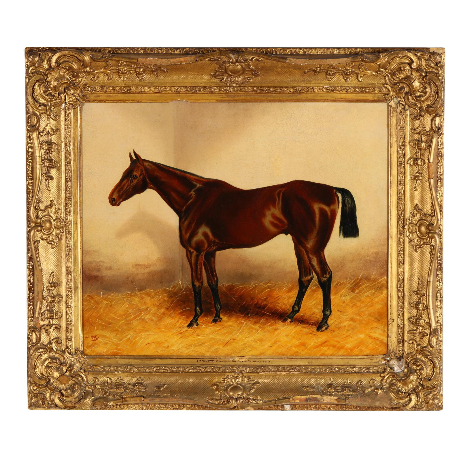 English School (Late 19th Century), Cloisters, Grand National Steeplechase Horse Racing Champion: English School (Late 19th Century), Cloisters, Grand National Steeplechase Horse Racing Champion oil on canvas, 1892, signed with an unidentified monogram to lower left, presented in a period giltwood
