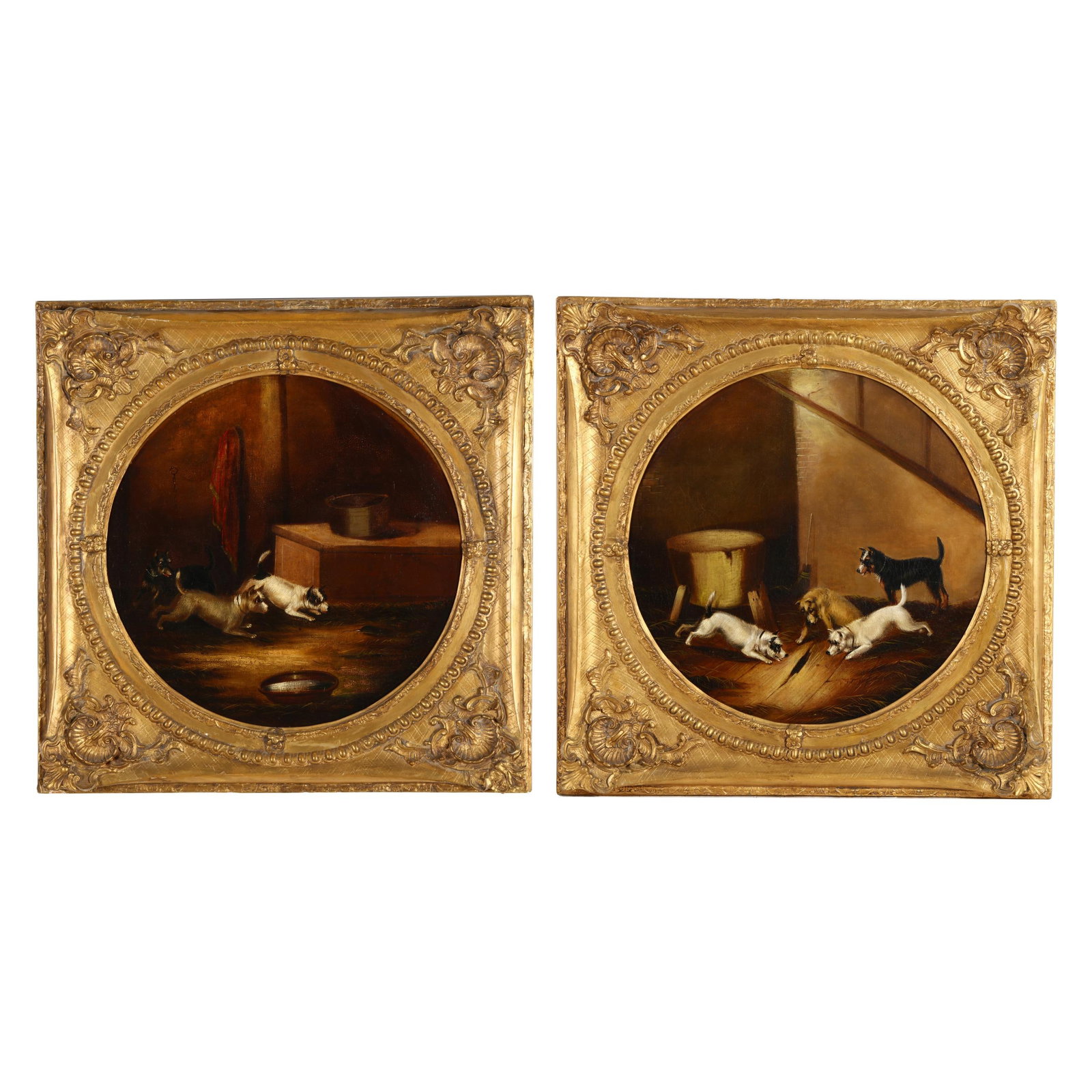 School of George Armfield (English, 1808-1893), Two Interior Scenes with Terriers (1 of 6)