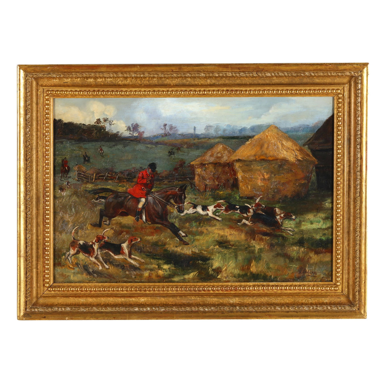 Helena A. Wright (British, 19th-20th century), Huntsman and Foxhounds: Helena A. Wright (British, 19th-20th century), Huntsman and Foxhounds oil on canvas, circa 1900, signed at lower right, inscribed to verso, presented in a gilt frame. Stretcher size 14 x 21 in.;