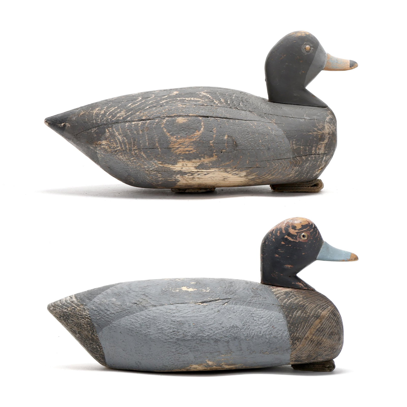 Charlie Warren Garrish (NC, 1917-1971), Pair of Bluebills: Charlie Warren Garrish (NC, 1917-1971), Pair of Bluebills Ocracoke, North Carolina, circa 1940s, carved and painted wood, hen has tack eyes, drake has glass eyes and incised CWG. Length 15.25 in. each