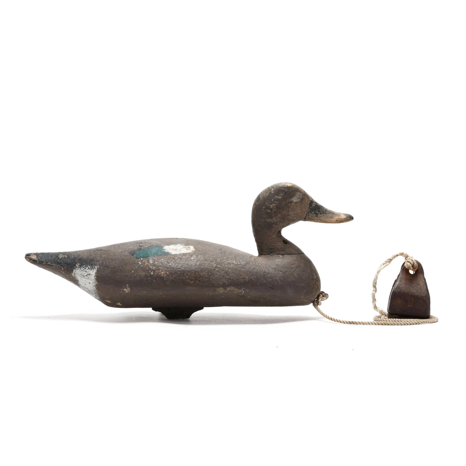 Ned Burgess (NC, 1868-1958), Hen Pintail , Monkey Island Club: Ned Burgess (NC, 1868-1958), Hen Pintail , Monkey Island Club Churches Island, North Carolina, circa 1930s, carved and painted wood, retains the original Sanders Foundry anchor weight, branded MI for 