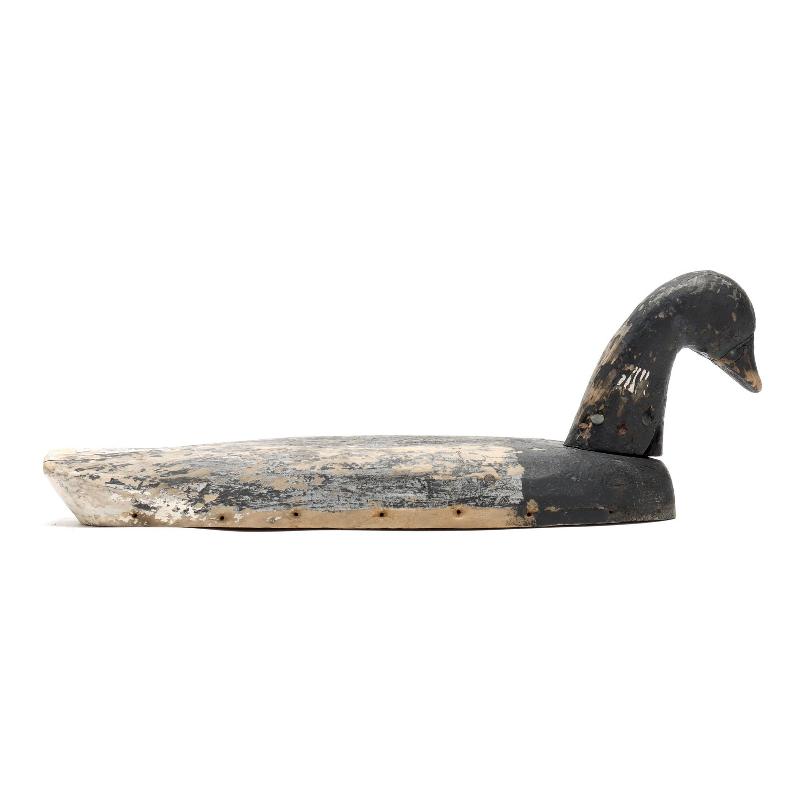 St Clair Midgett (NC, 1894-1965), Brant: St Clair Midgett (NC, 1894-1965), Brant Rodanthe, North Carolina, circa 1920s, carved and painted wood. Length 17 in x 6 x 6 Last used as a wing duck, head turned to the left. Additional high-resoluti