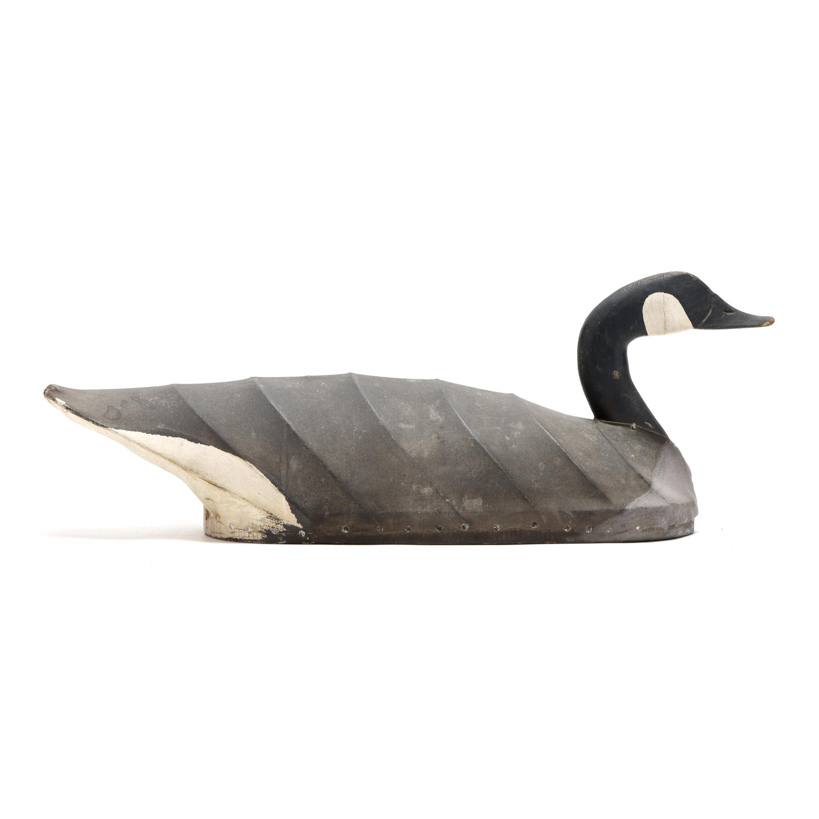 Manie Haywood (NC, 1898-1969), Goose: Manie Haywood (NC, 1898-1969), Goose Kill Devil Hills, North Carolina, circa 1930s, painted canvas over wire construction. Length 25.5 in. x 10 x 8 Very fine goose with a winded head, possibly the fin