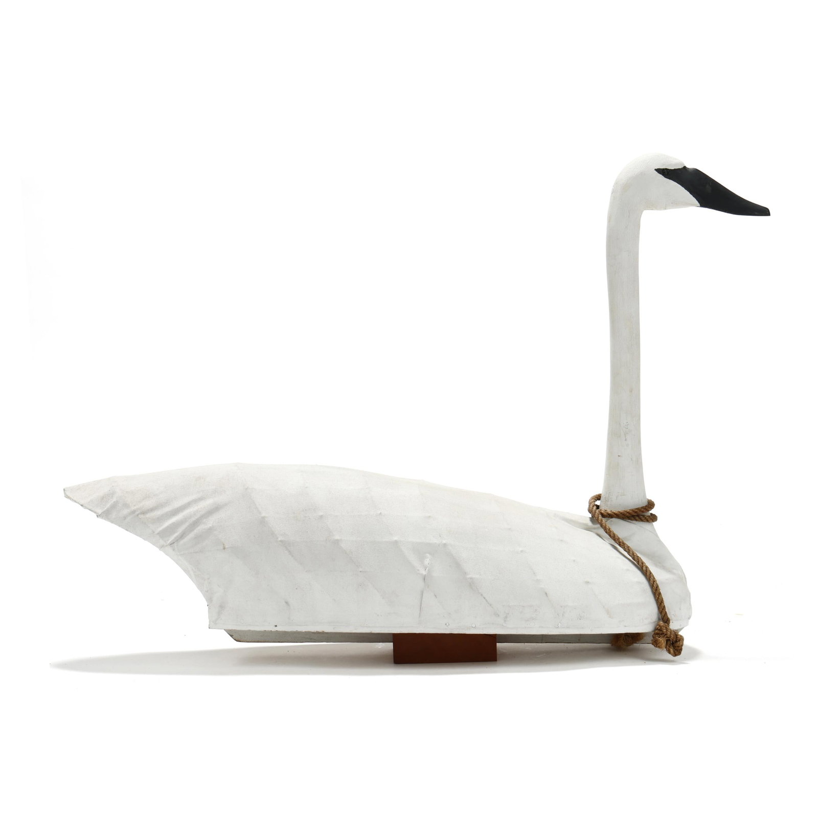 Jimmie Garret (NC, 1945-2012), Large Sentinel Swan: Jimmie Garret (NC, 1945-2012), Large Sentinel Swan Shawboro, North Carolina, circa 1980s, painted canvas over wire construction, glass eyes, incised JG, custom stand conveys. Length 49 in. x 33 x 14 A