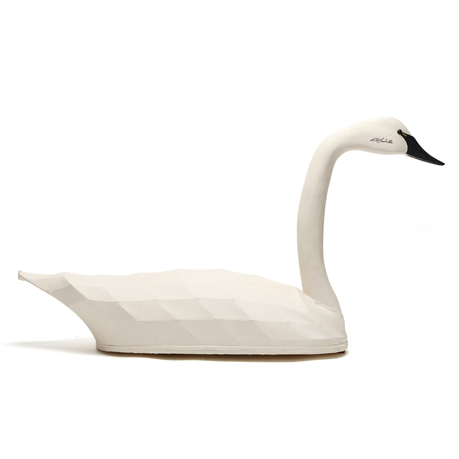 Ronnie Wade (NC, b. 1943), Swan: Ronnie Wade (NC, b. 1943), Swan Knotts Island, North Carolina, circa 1990, painted canvas over wire construction, signed R WADE, signed Bob Timberlake on the right side of the head. Length 37.5 in. x 