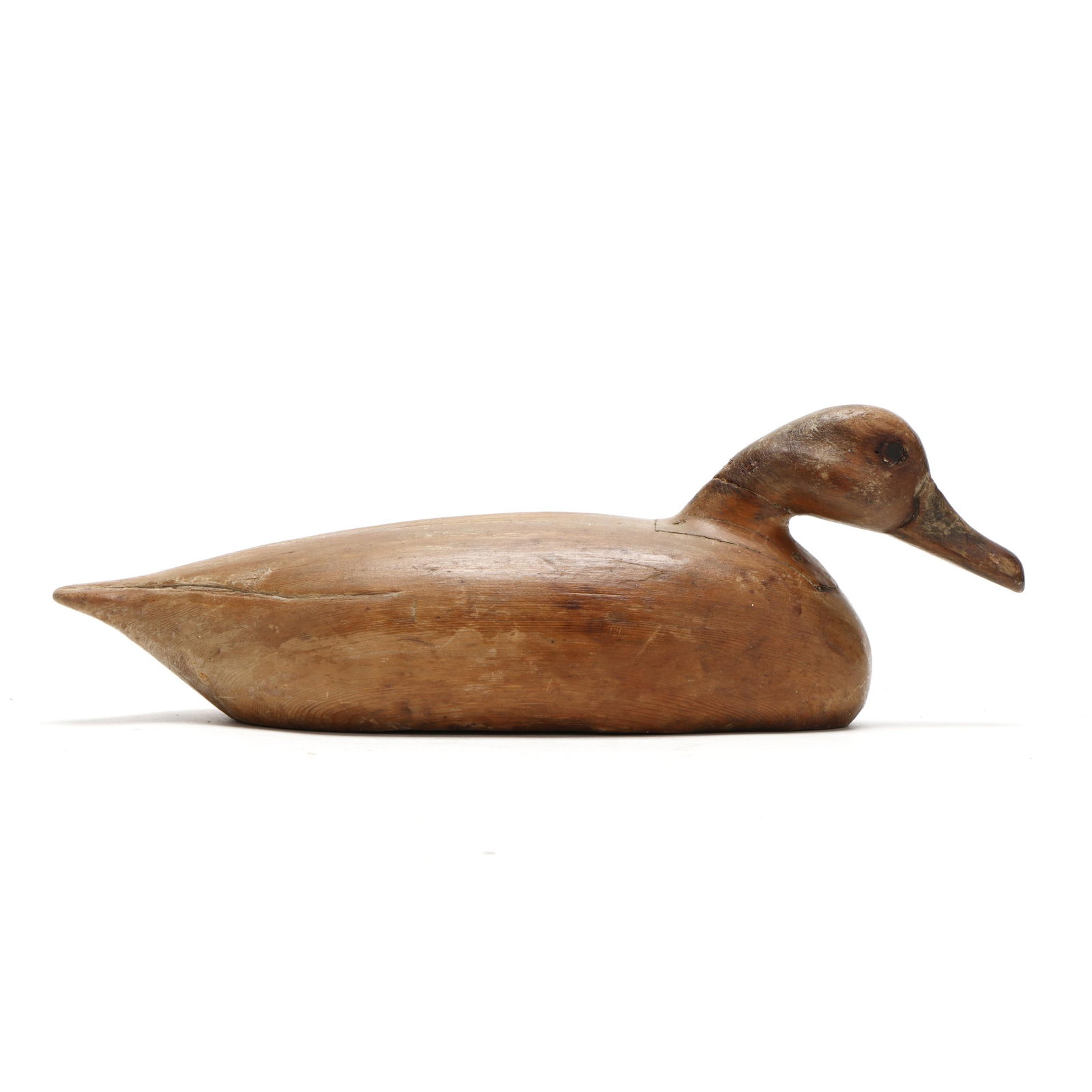 Early Hog Island Swimming Redhead: Early Hog Island Swimming Redhead Northampton County, Virginia, before 1900, carved and painted wood. Length 14.5 in. x 5 x 6 Inletted head with subtle wing relief carving. Additional high-resolution 