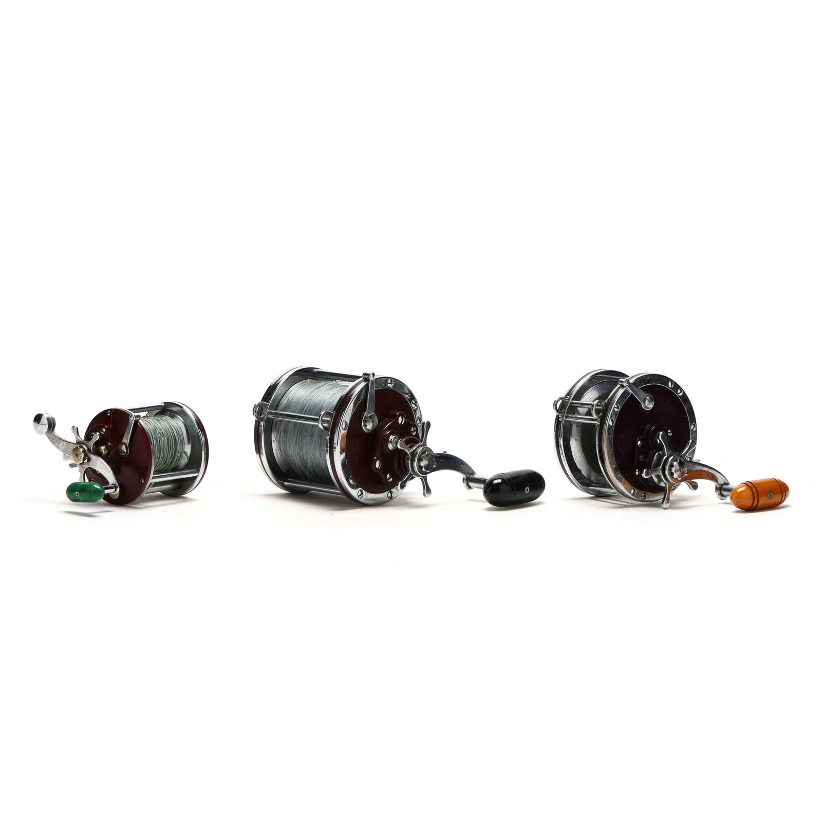 Three Penn Offshore Reels: Three Penn Offshore Reels Penn Senator 114-H, Penn Peer No. 209, and a Penn Master Mariner No. 349 Additional high-resolution photos are available at www.lelandlittle.com