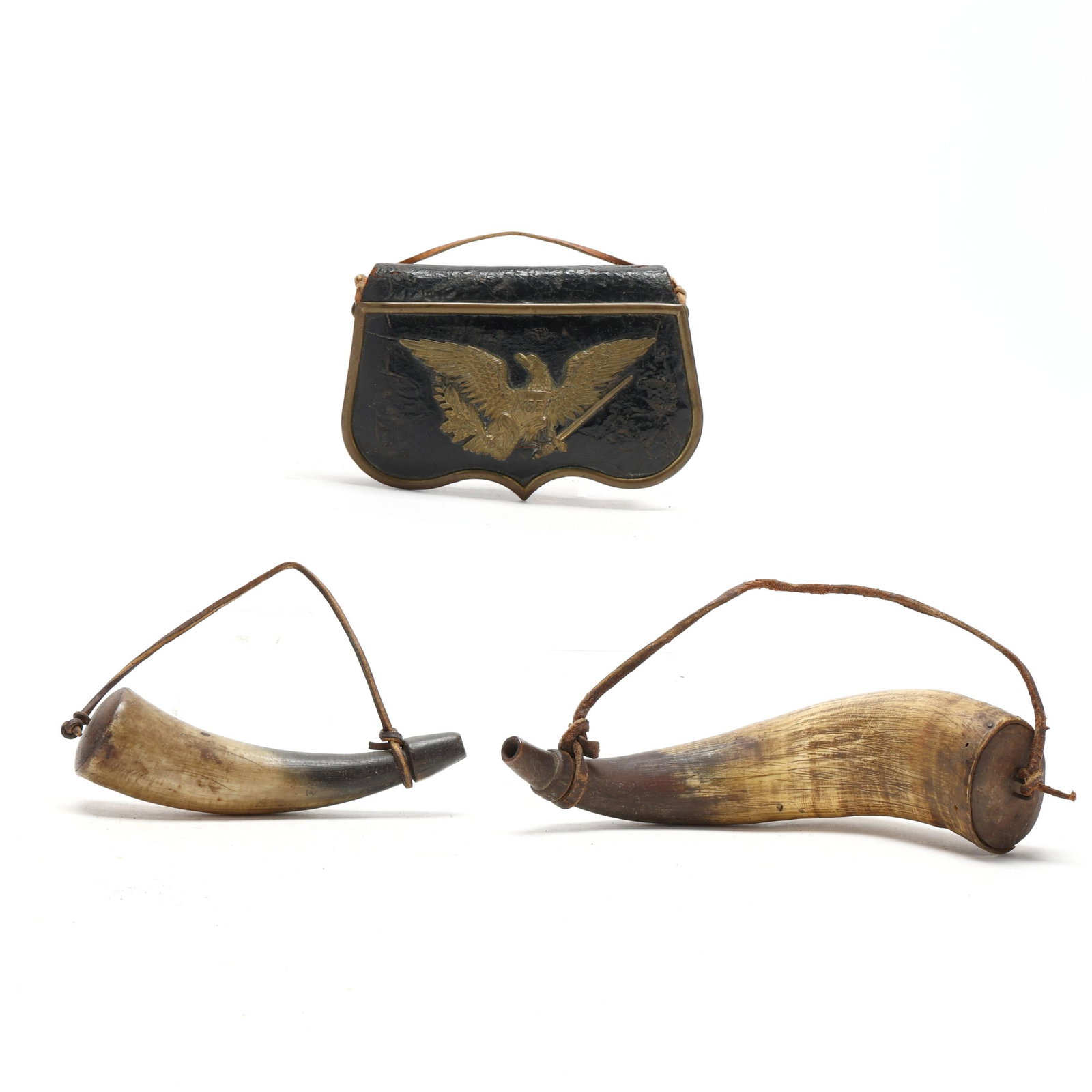 Two Powder Horns and Leather Pouch (1 of 6)