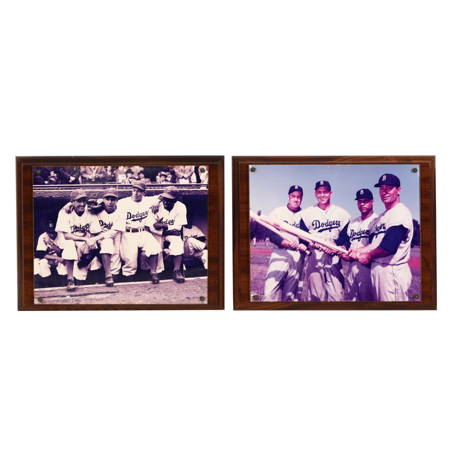 Two Iconic Brooklyn Dodgers Photographs Mounted on Plaques: Two Iconic Brooklyn Dodgers Photographs Mounted on Plaques Two photographs each mounted to a wood plaque. Length 14 in. x 10 Additional high-resolution photos are available at www.lelandlittle.com
