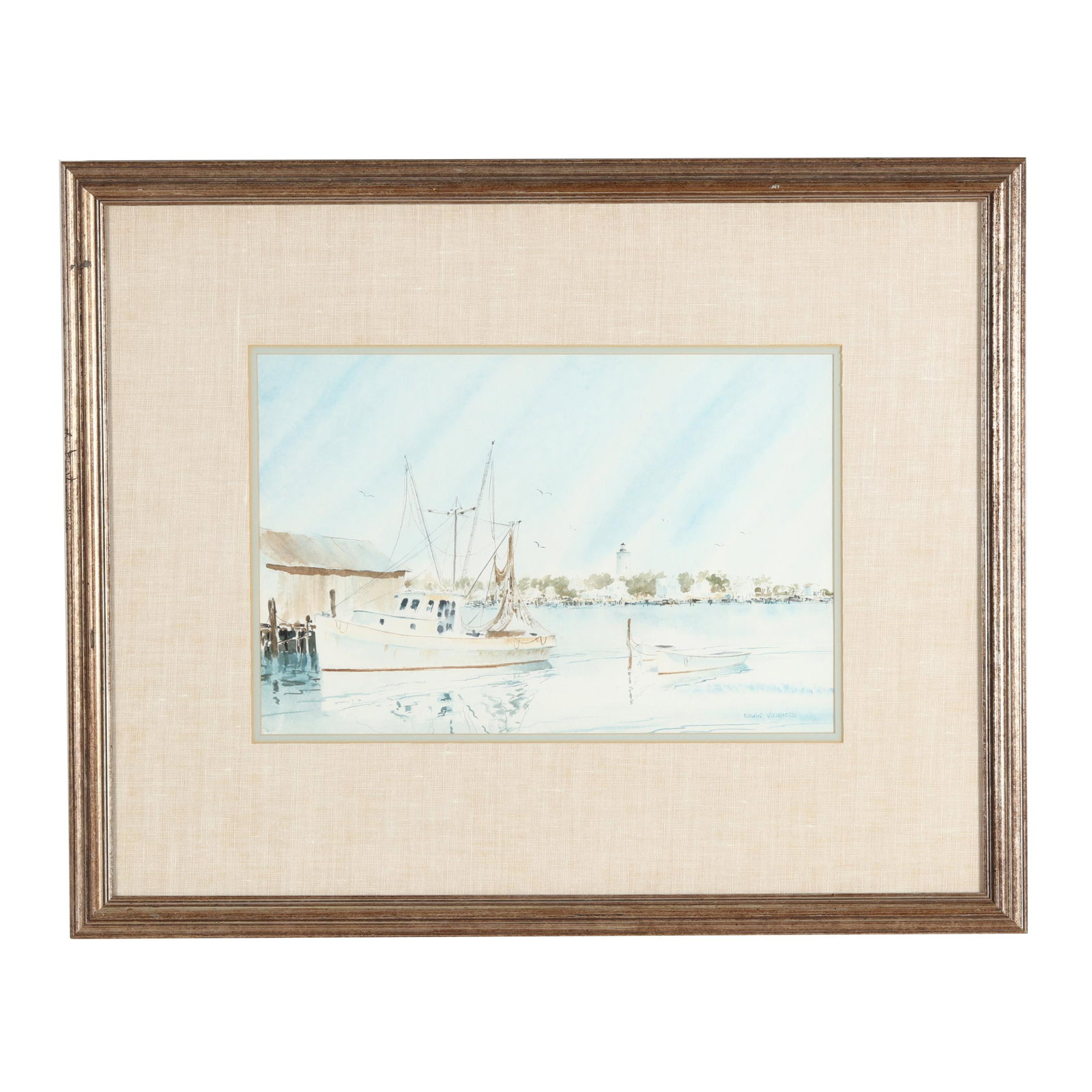 Edwin Voorhees (NC, 1919-1999), Silver Lake: Edwin Voorhees (NC, 1919-1999), Silver Lake watercolor on paper, signed at lower right, matted and framed under glass. Sight size 13 x 19 1/4 in.; Frame dimensions 26 1/2 x 32 1/2 in. Edwin Voorhees w