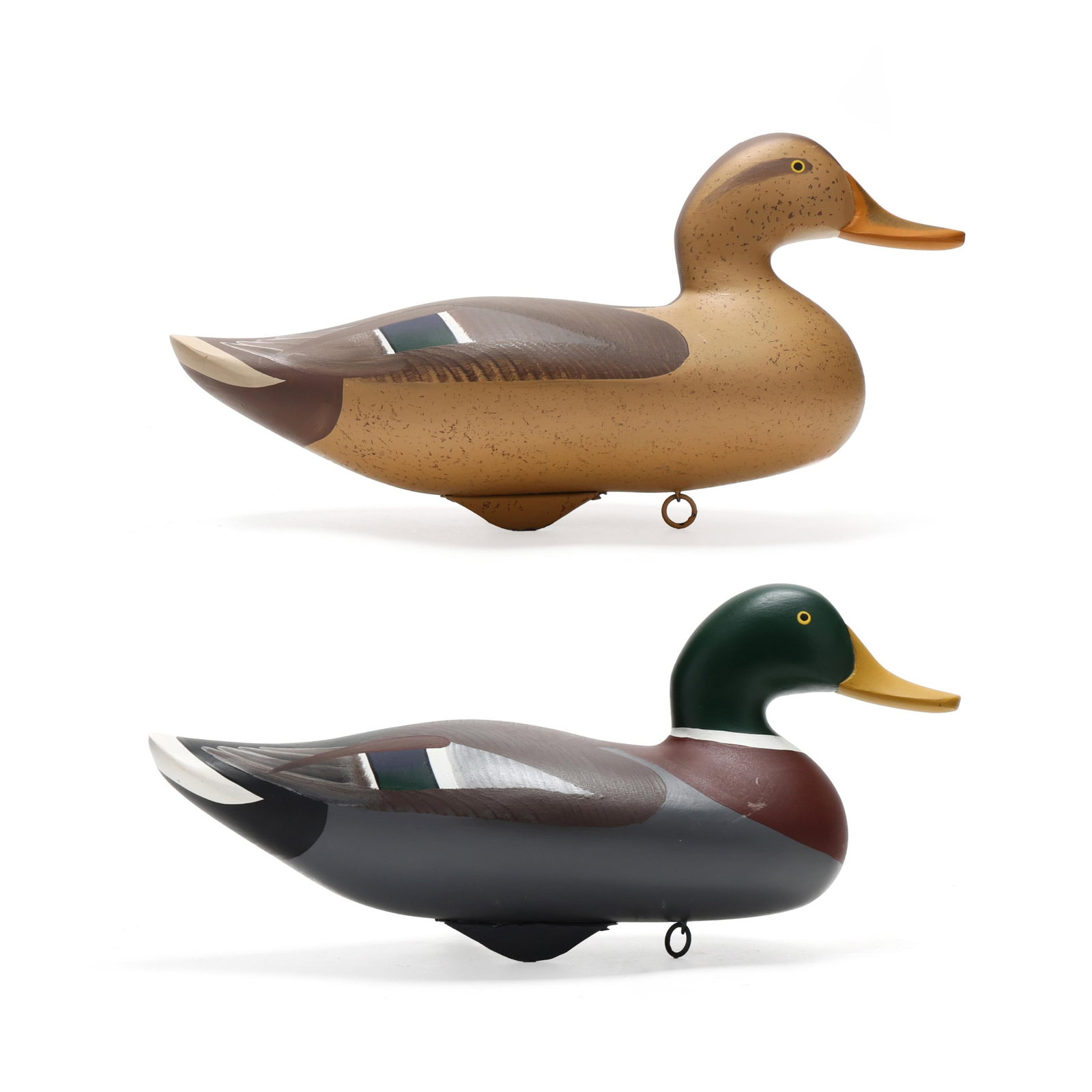 Pat Vincenti (MD), Pair of Mallards: Pat Vincenti (MD), Pair of Mallards Upper Bay, Maryland, 1993, carved and painted wood, signed and dated. Length 16.5 in. x 8 x 7 Additional high-resolution photos are available at