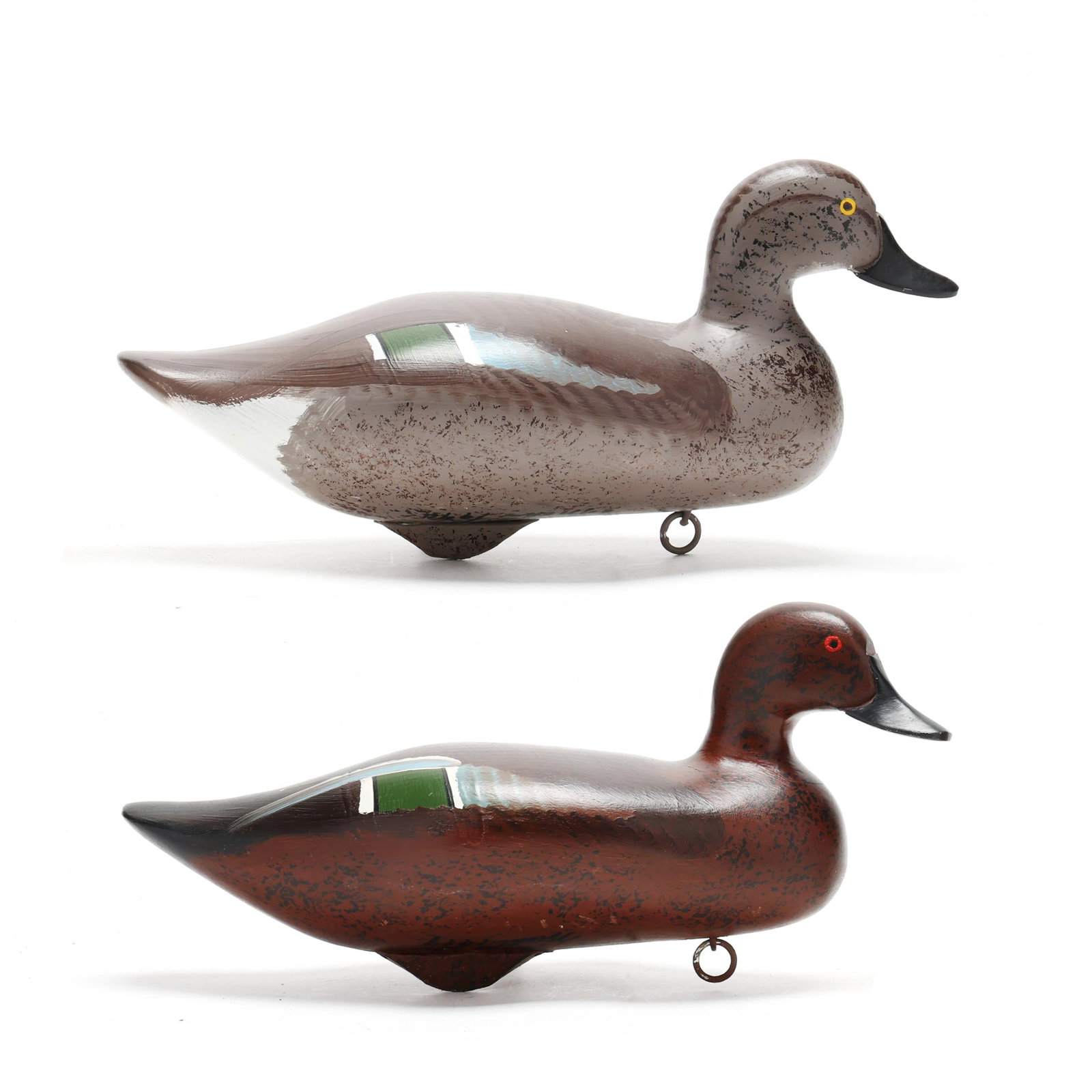 Captn Harry Jobes (MD, 1936-2019), Pair of Cinnamon Teal: Captn Harry Jobes (MD, 1936-2019), Pair of Cinnamon Teal Havre de Grace, Maryland, 1989, carved and painted wood, signed and dated. Length 13.5 in. x 5.5 x 5 Additional high-resolution photos are