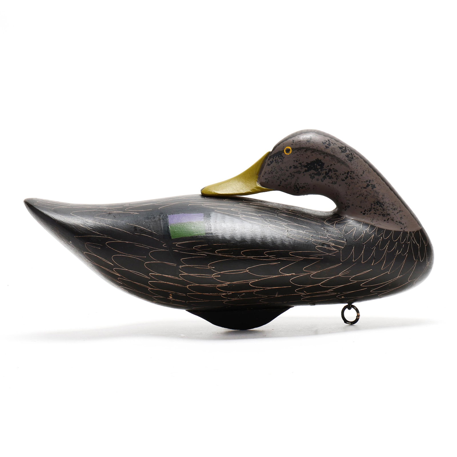 Harry Jobes (MD, 1936-2019), Sleeping Black Duck: Harry Jobes (MD, 1936-2019), Sleeping Black Duck Havre de Grace, Maryland,1990, carved and painted wood, signed and dated. Length 14.5 in. x 7.5. x 7 Additional high-resolution photos are available at