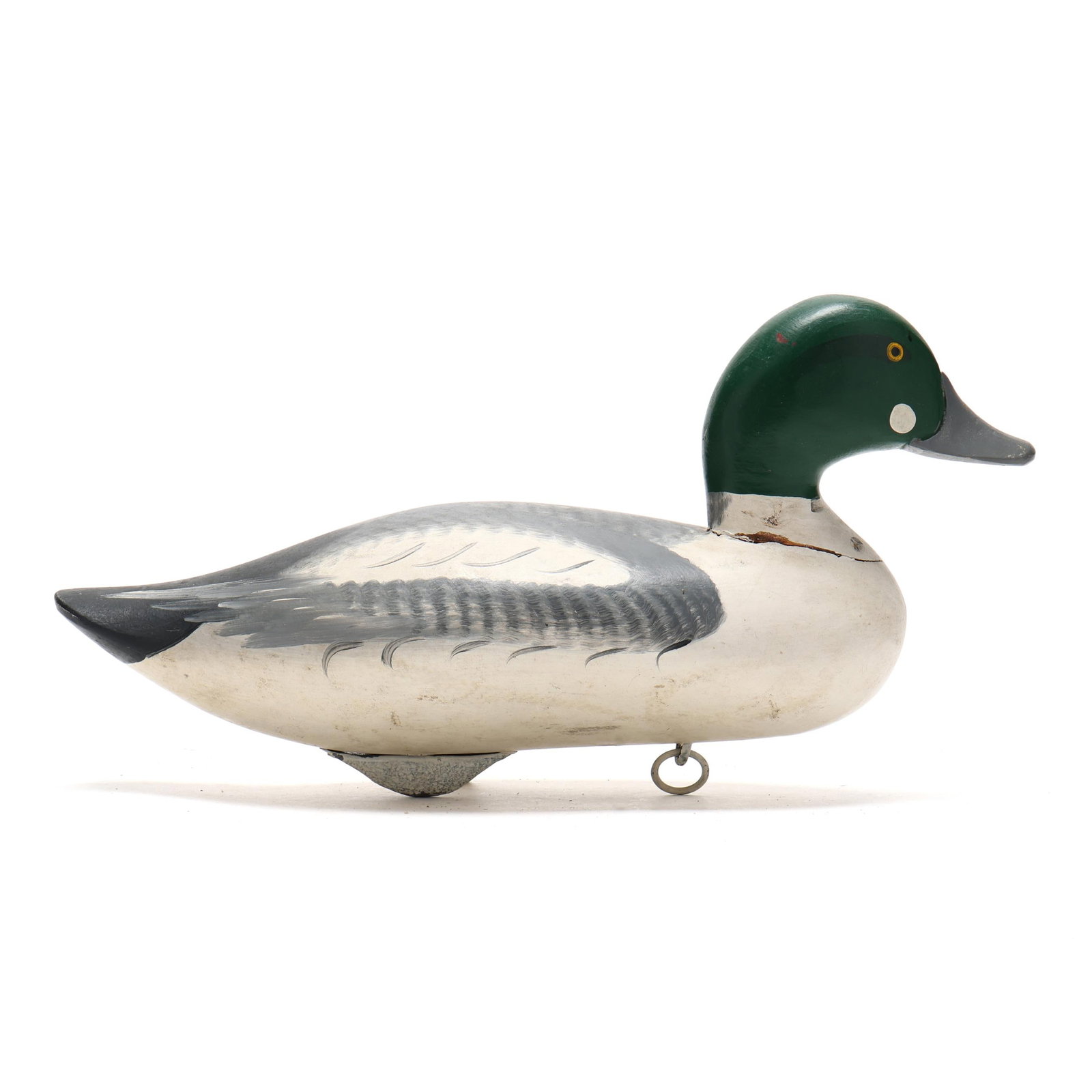 Captn Harry Jobes (MD, 1936-2019), Goldeneye: Captn Harry Jobes (MD, 1936-2019), Goldeneye Aberdeen, Maryland, circa 1970s, carved and painted wood, stamped Made by CAPT. Harry Jobes Aberdeen, MD. Length 14.5 in. x 5.5 x 7 Head turned to the left