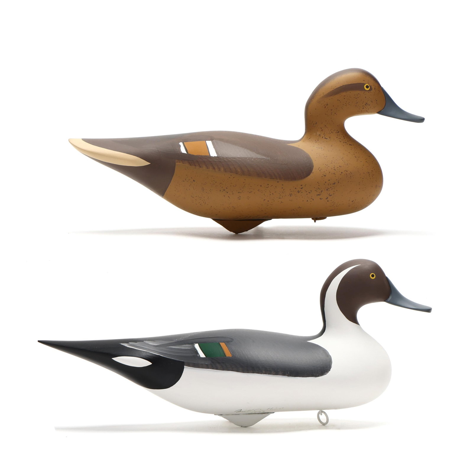 Captn Bill Collins (MD), Pair of Pintails: Captn Bill Collins (MD), Pair of Pintails Havre de Grace, Maryland, 1999, carved and painted wood, signed and dated. Length 18.5 in. x 8 x 7.5 Additional high-resolution photos are available at www.le