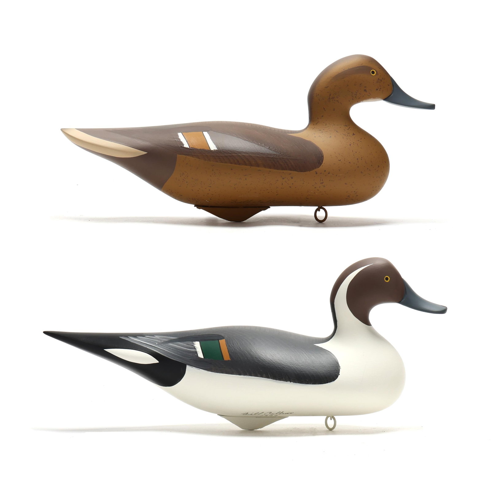 Captn Bill Collins (MD), Pair of Pintails: Captn Bill Collins (MD), Pair of Pintails Havre de Grace, Maryland,1999, carved and painted wood,signed and dated. Length 18 in. x 8 x 6.5 Additional high-resolution photos are available at www.leland