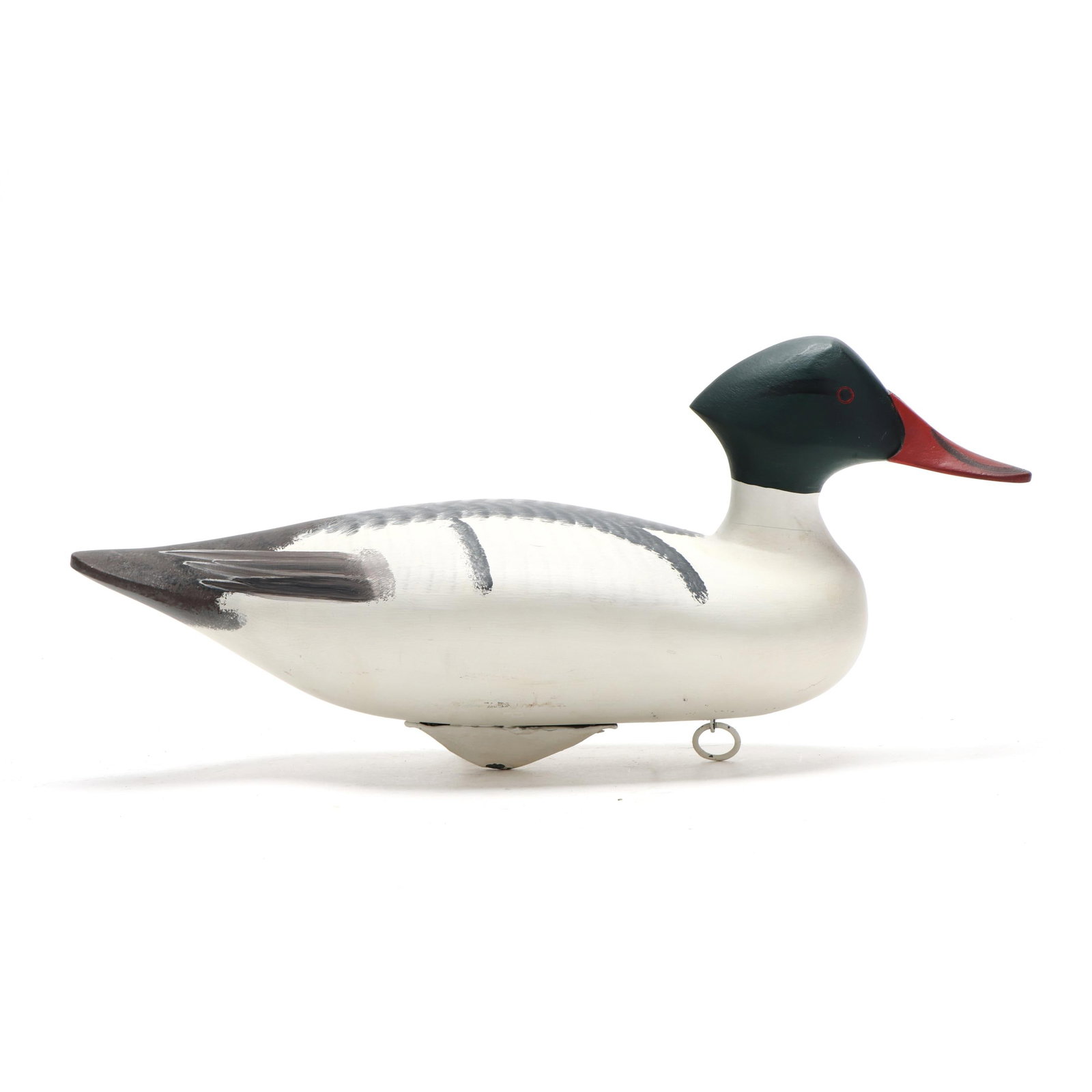 Jim Pierce (MD, b. 1934), Merganser: Jim Pierce (MD, b. 1934), Merganser Havre de Grace, Maryland, 2000, carved and painted wood, branded JP and P. Length 17 in. x 7.5 x 7 Additional high-resolution photos are available at www.lelandlitt