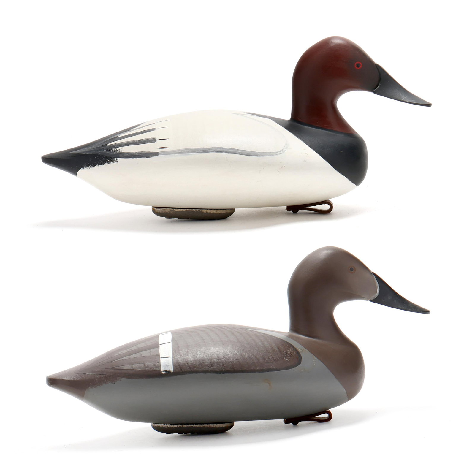 Jim Pierce (MD, b. 1934), Pair of Canvasbacks: Jim Pierce (MD, b. 1934), Pair of Canvasbacks Havre de Grace, Maryland, 2000, carved and painted wood. Length 16 in. x 7 x 7 Additional high-resolution photos are available at www.lelandlittle.com