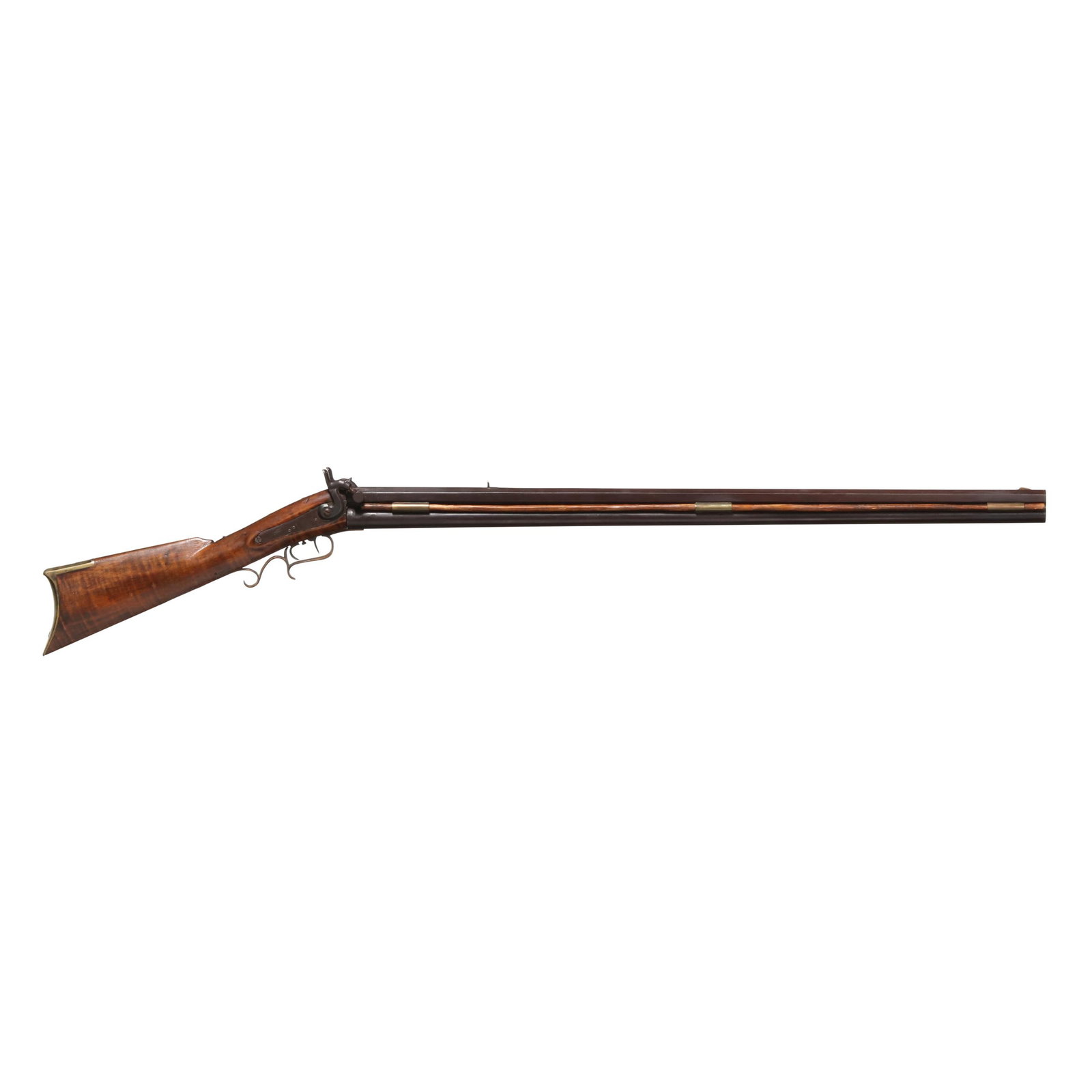 G. G. Julcher Combination O/U Percussion Hammergun: G. G. Julcher Combination O/U Percussion Hammergun No visible serial number (NVS) present, text of G. G. JULCHER present on lock plates with scene of hunter and birds in flight, 33 1/2 in.