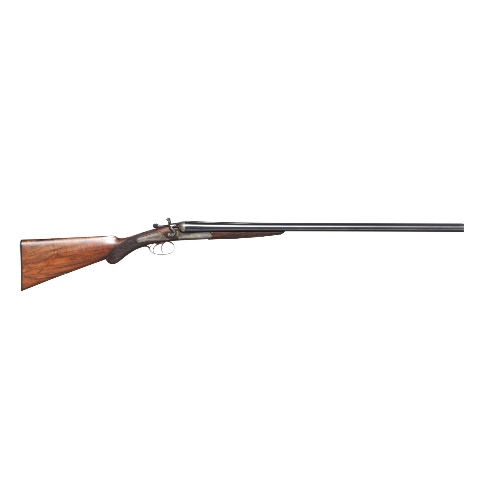 Charles Osbourne 16ga Back-Action Hammergun w/ Case: Charles Osbourne 16ga Back-Action Hammergun w/ Case Numerals 72570 and 16189 present on barrel forend loop, text of CHAS OSBORNE & CO. 10 YORK BUILDINGS ADELPHI LONDON present on smooth top rib of 28 